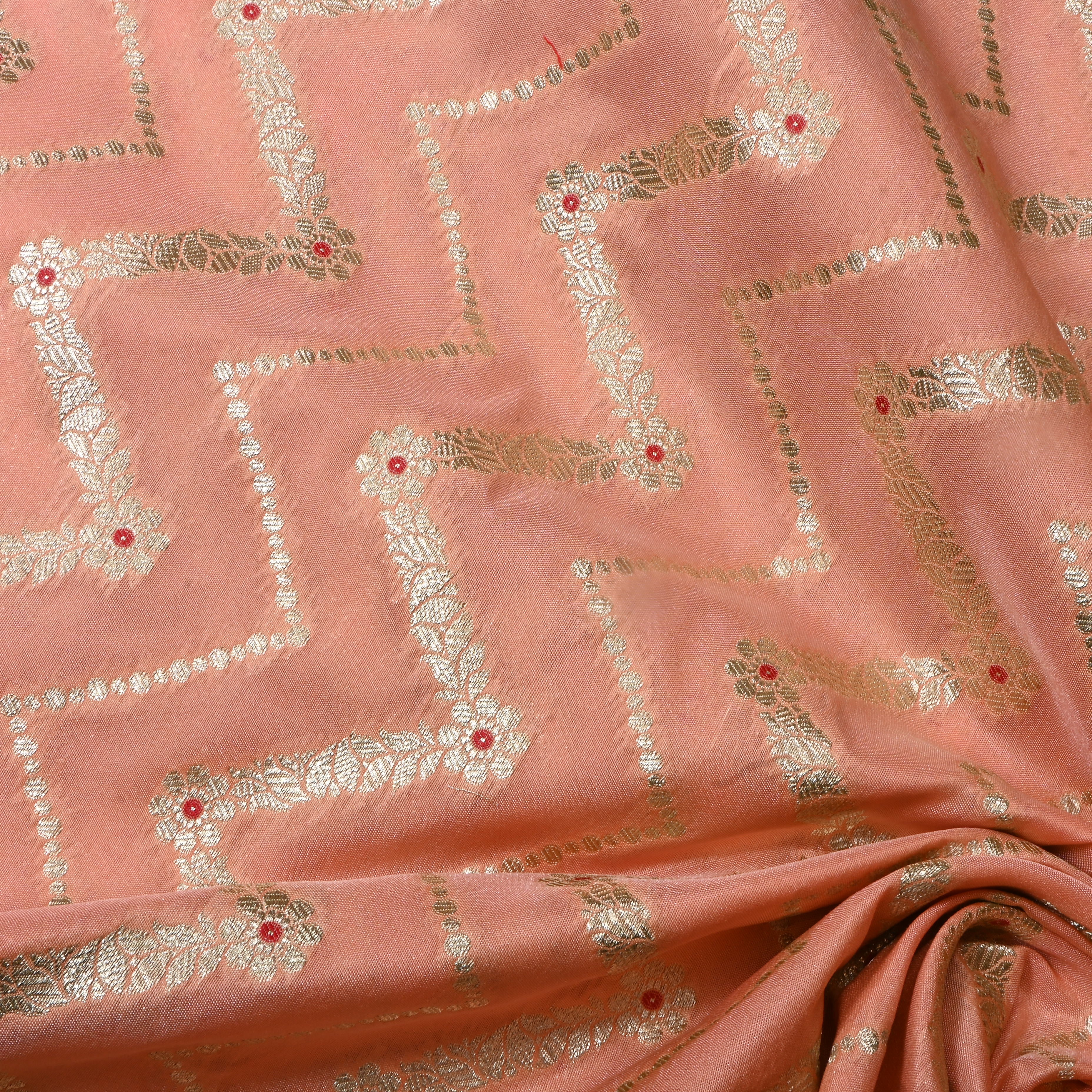 Pinkish Beige Jamawar Silk Fabric