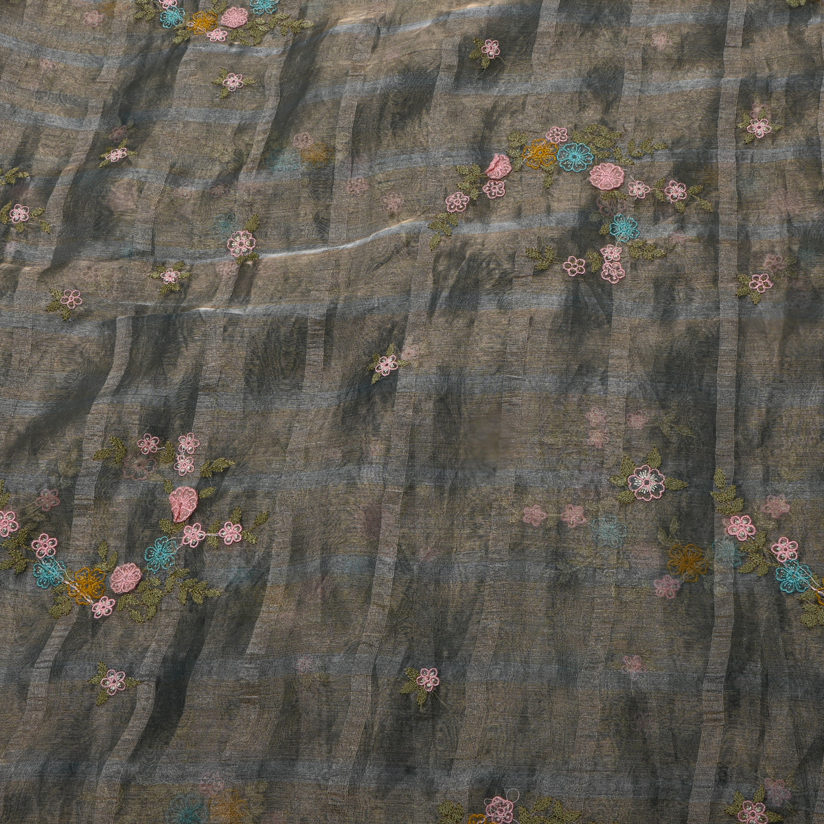 Gray Floral Applique Butterfly Tissue Fabric