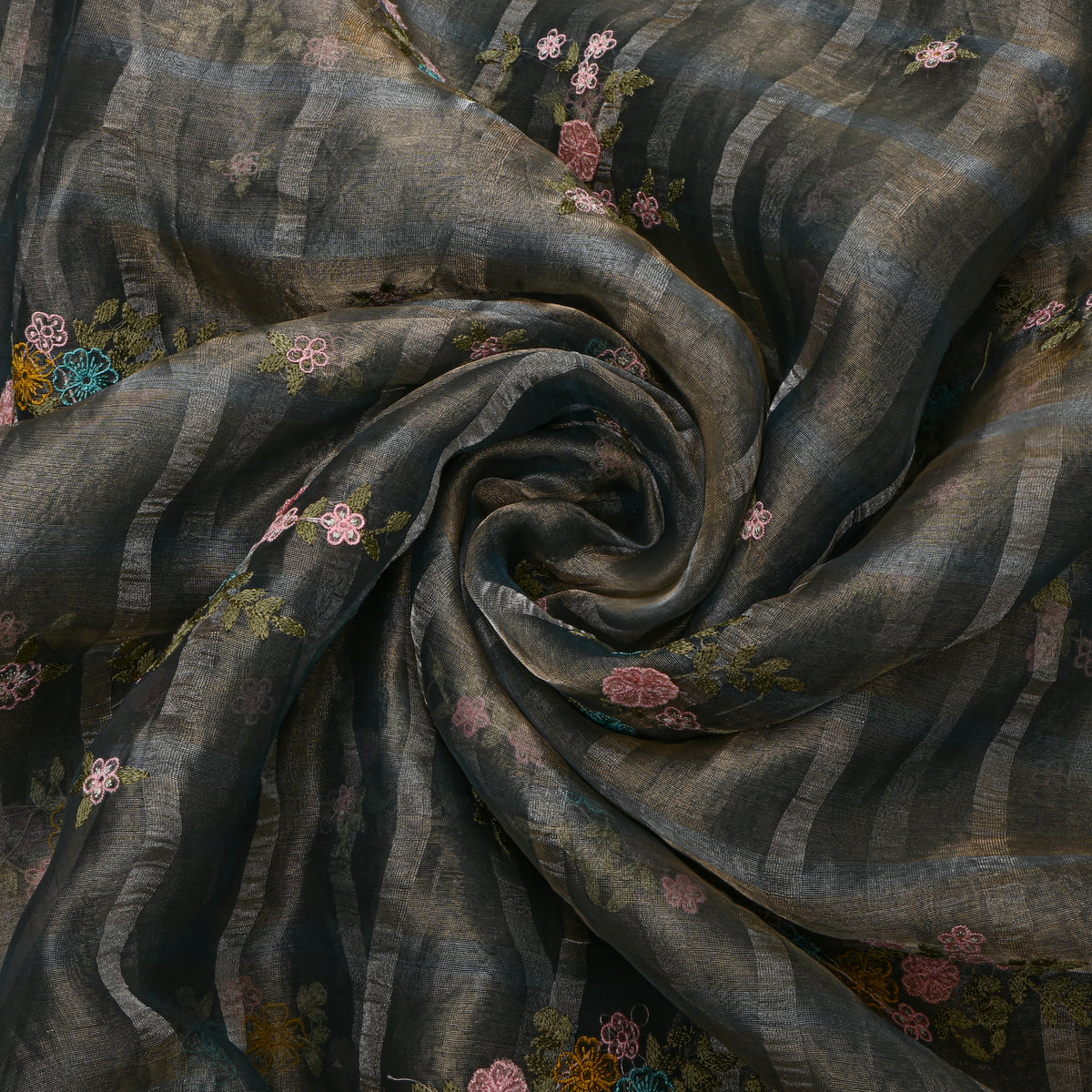 Gray Floral Applique Butterfly Tissue Fabric