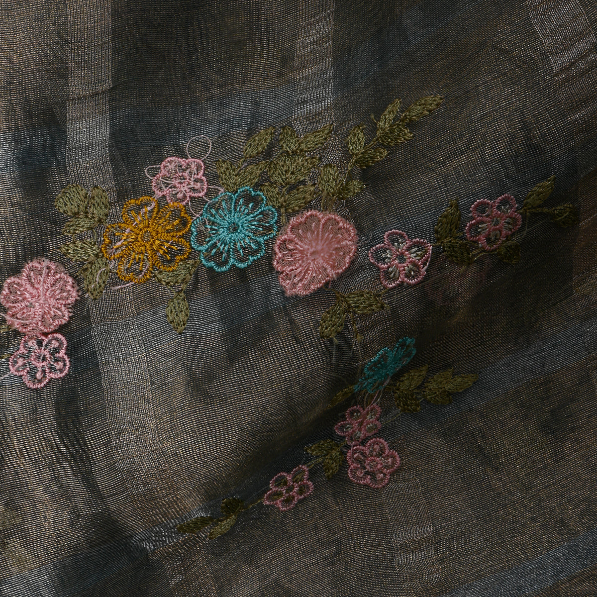 Gray Floral Applique Butterfly Tissue Fabric