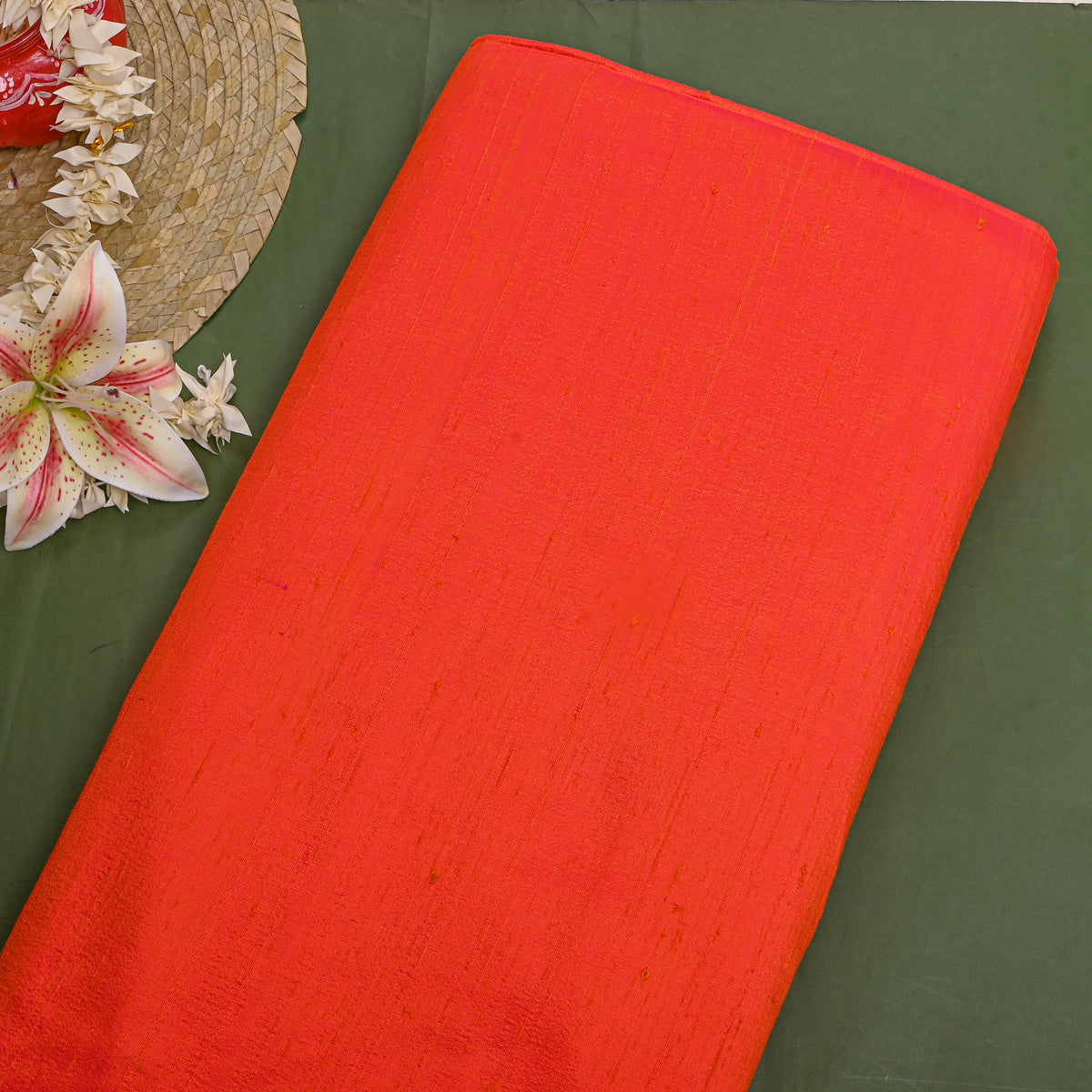 Tangerine Plain Raw Silk Fabric