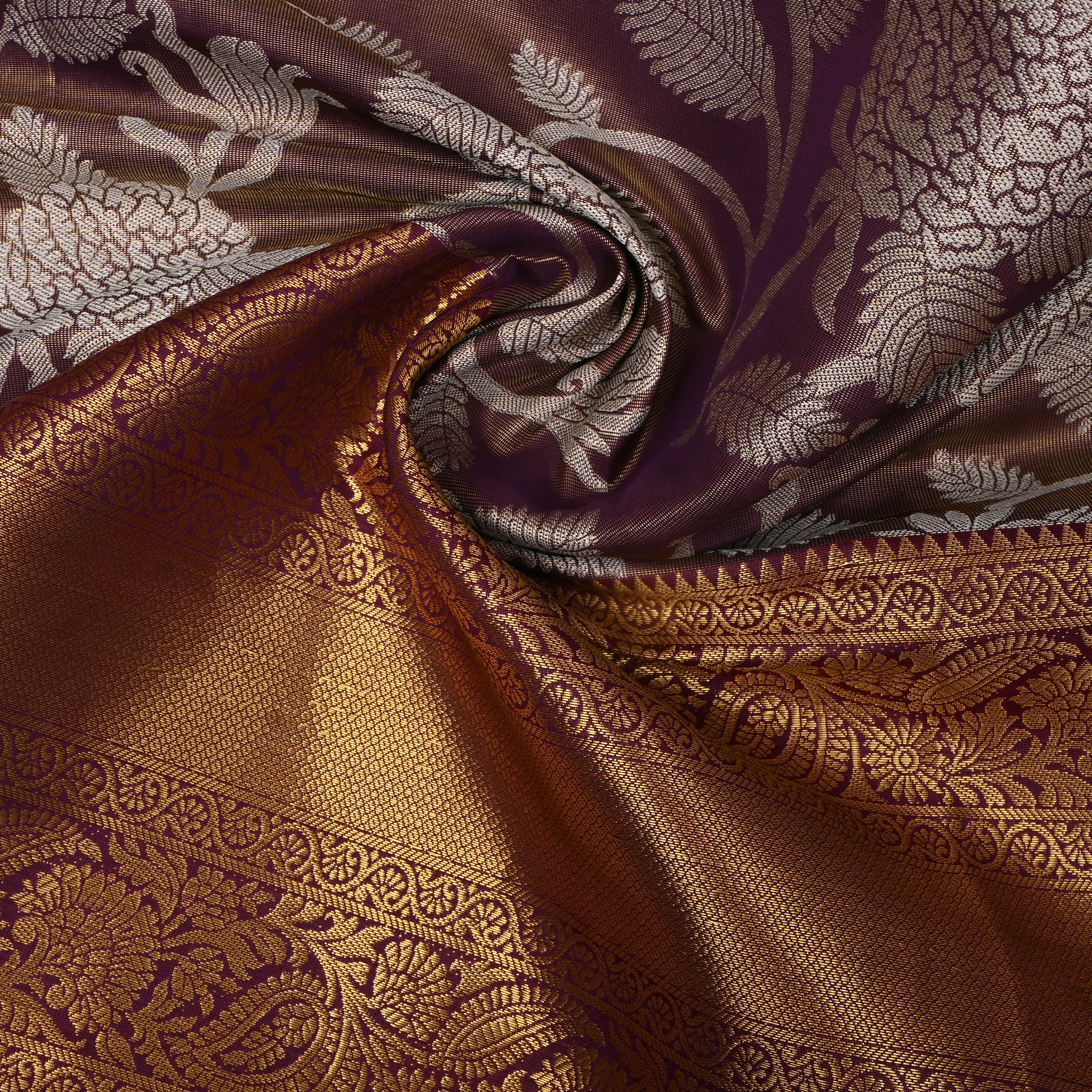 Espresso Brown Antique Gold Floral Jaal Kanchi Fabric