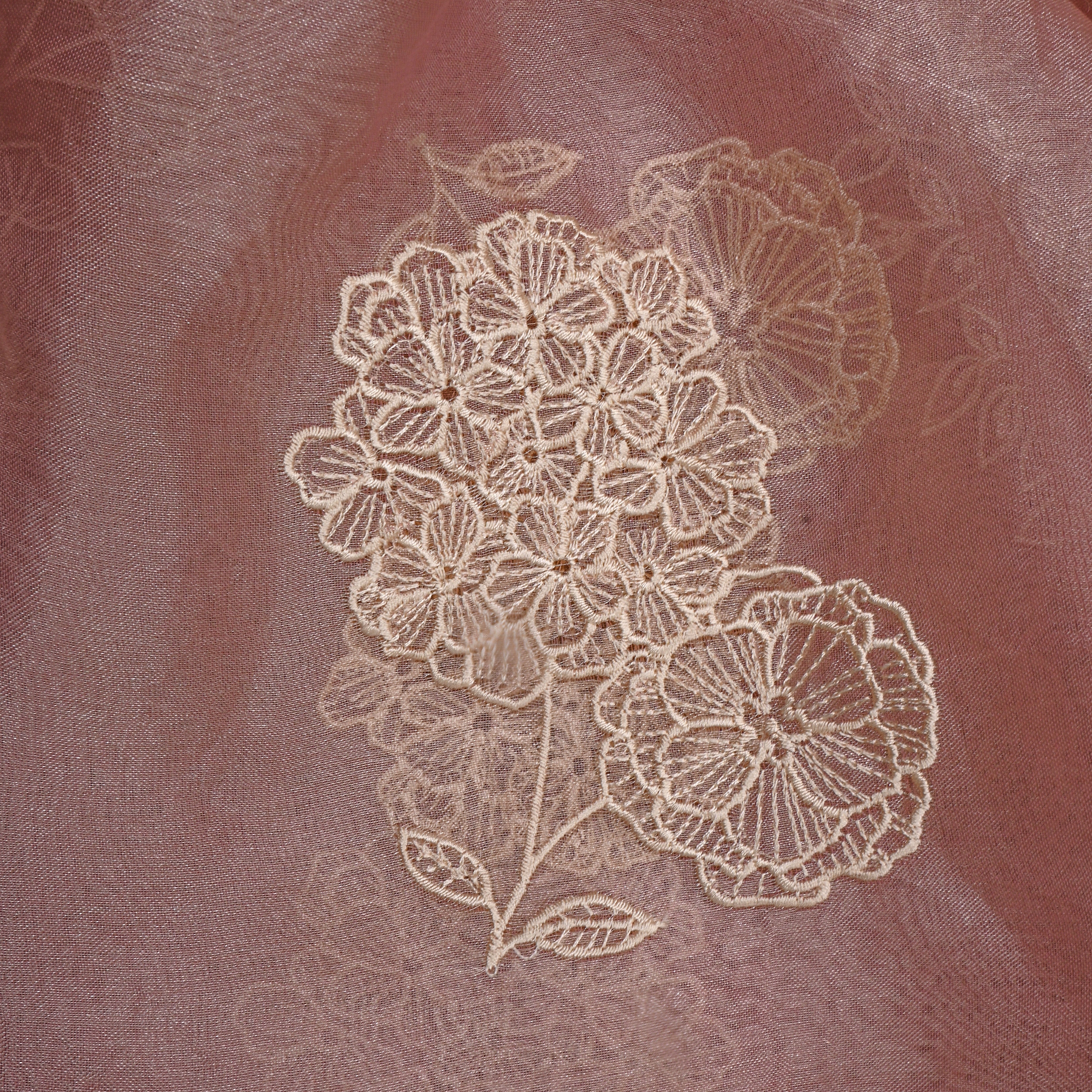 Pink Floral Thread Work Embroidery Tissue Fabric