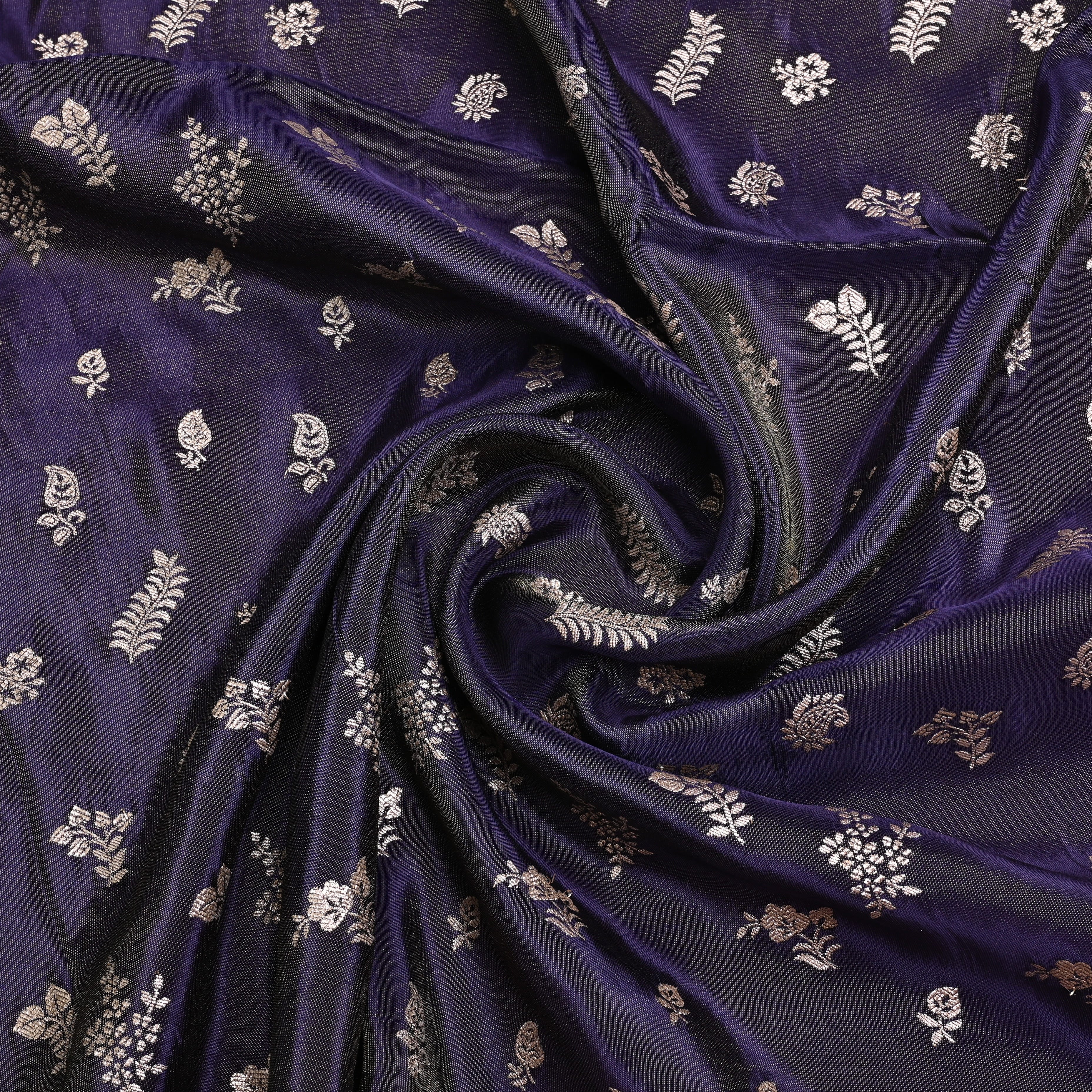 Dark Purple Jamawar Tissue Fabric With Designer Border