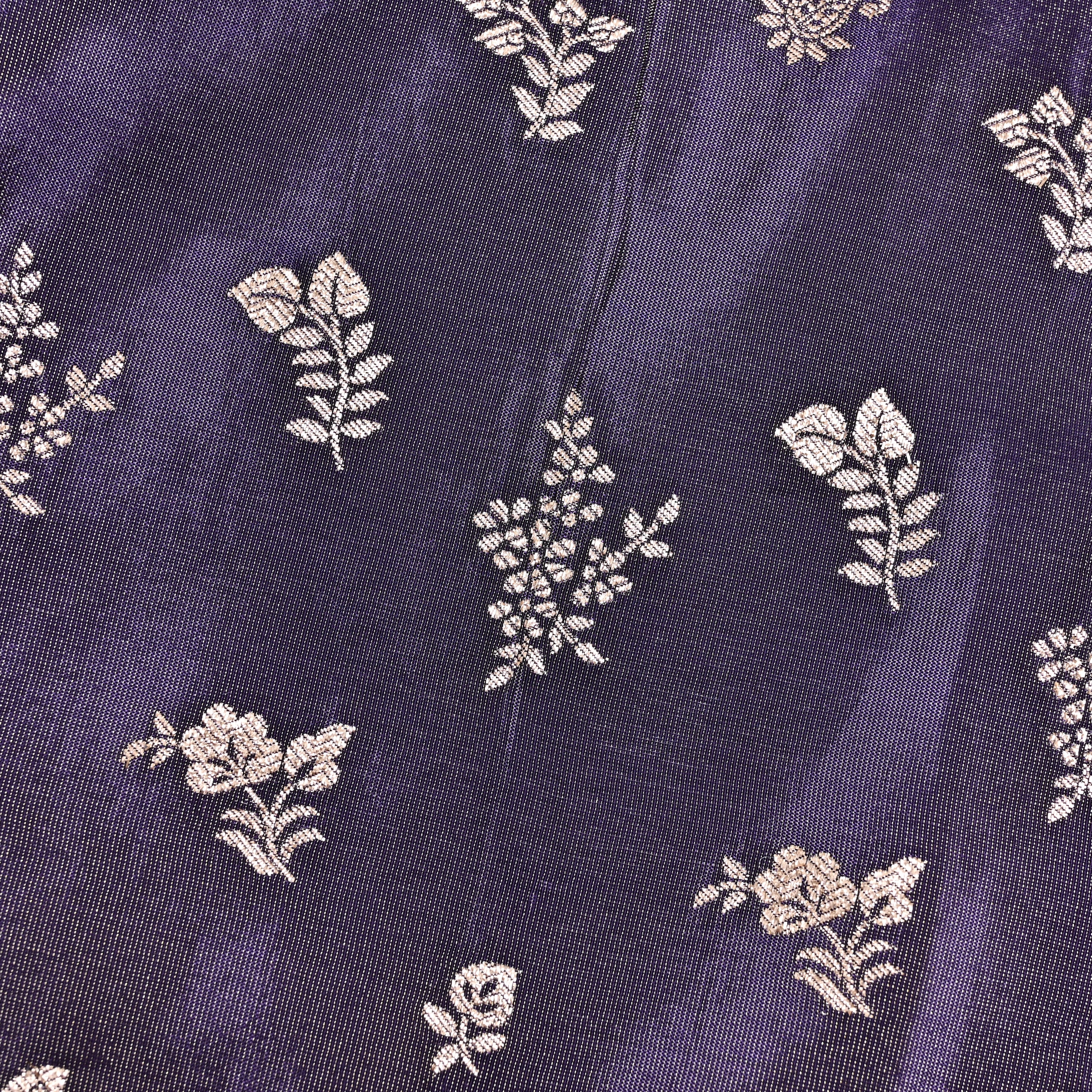 Dark Purple Jamawar Tissue Fabric With Designer Border