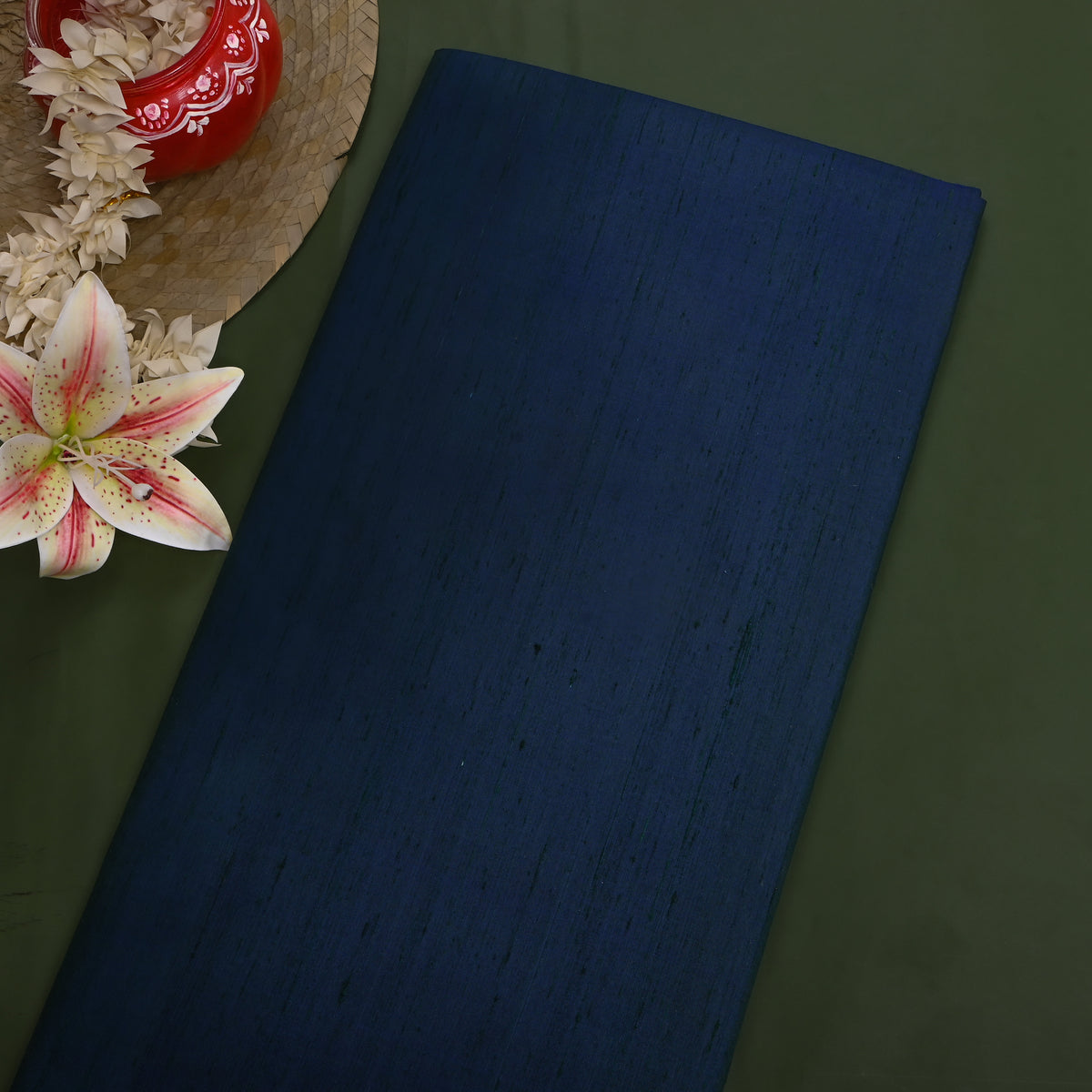 Dark Navy Blue Plain Raw Silk Fabric