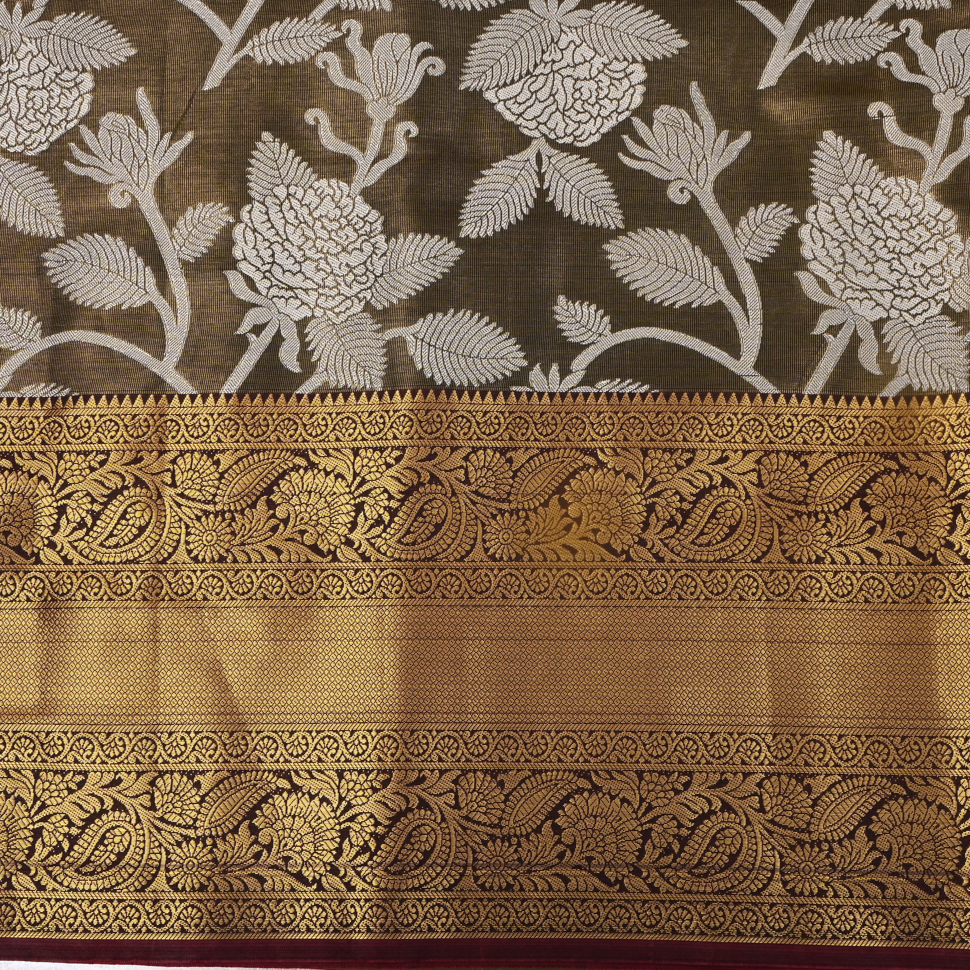 Lignt Brown Antique Gold Floral Jaal Kanchi Fabric