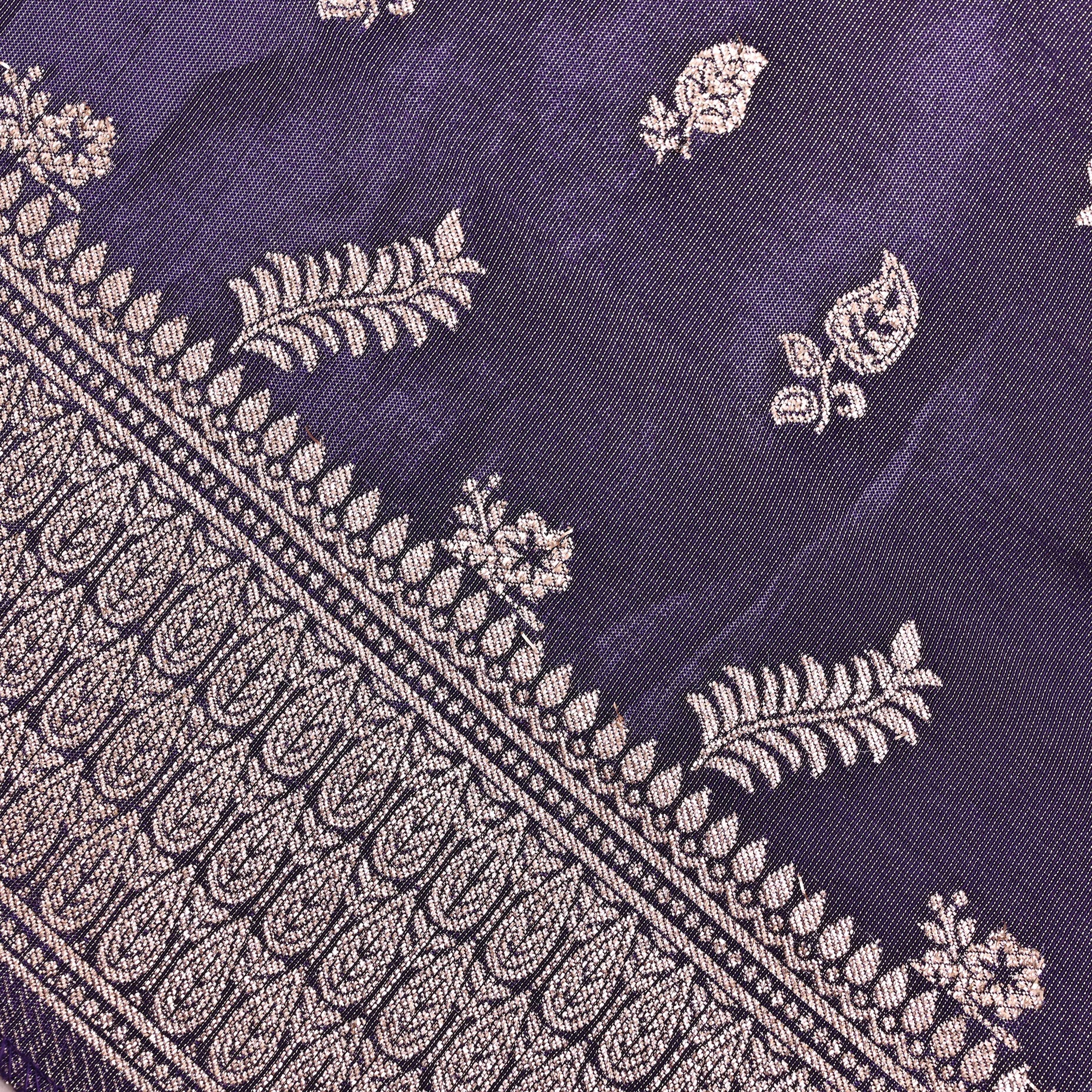 Dark Purple Jamawar Tissue Fabric With Designer Border