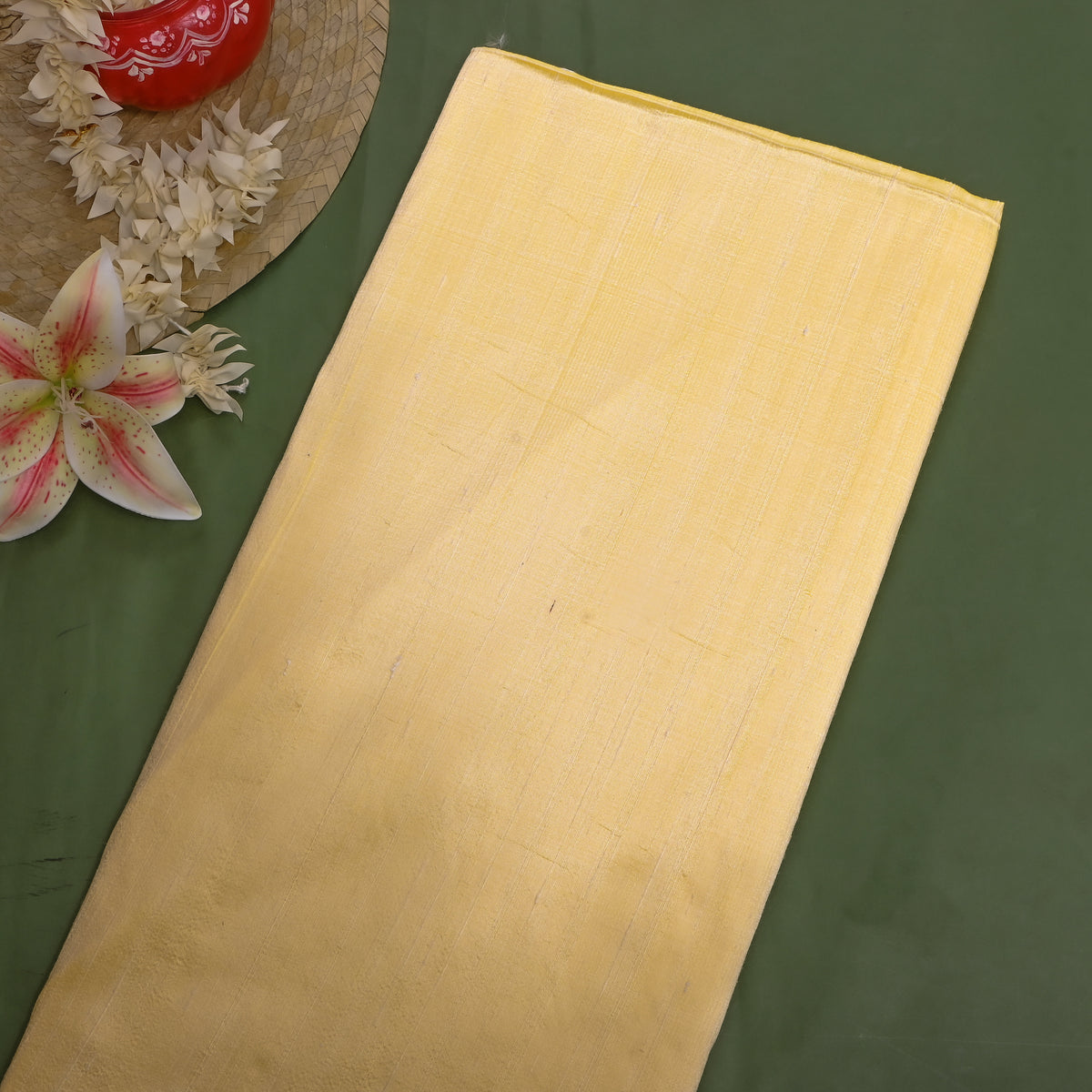 Butter Yellow Plain Raw Silk Fabric