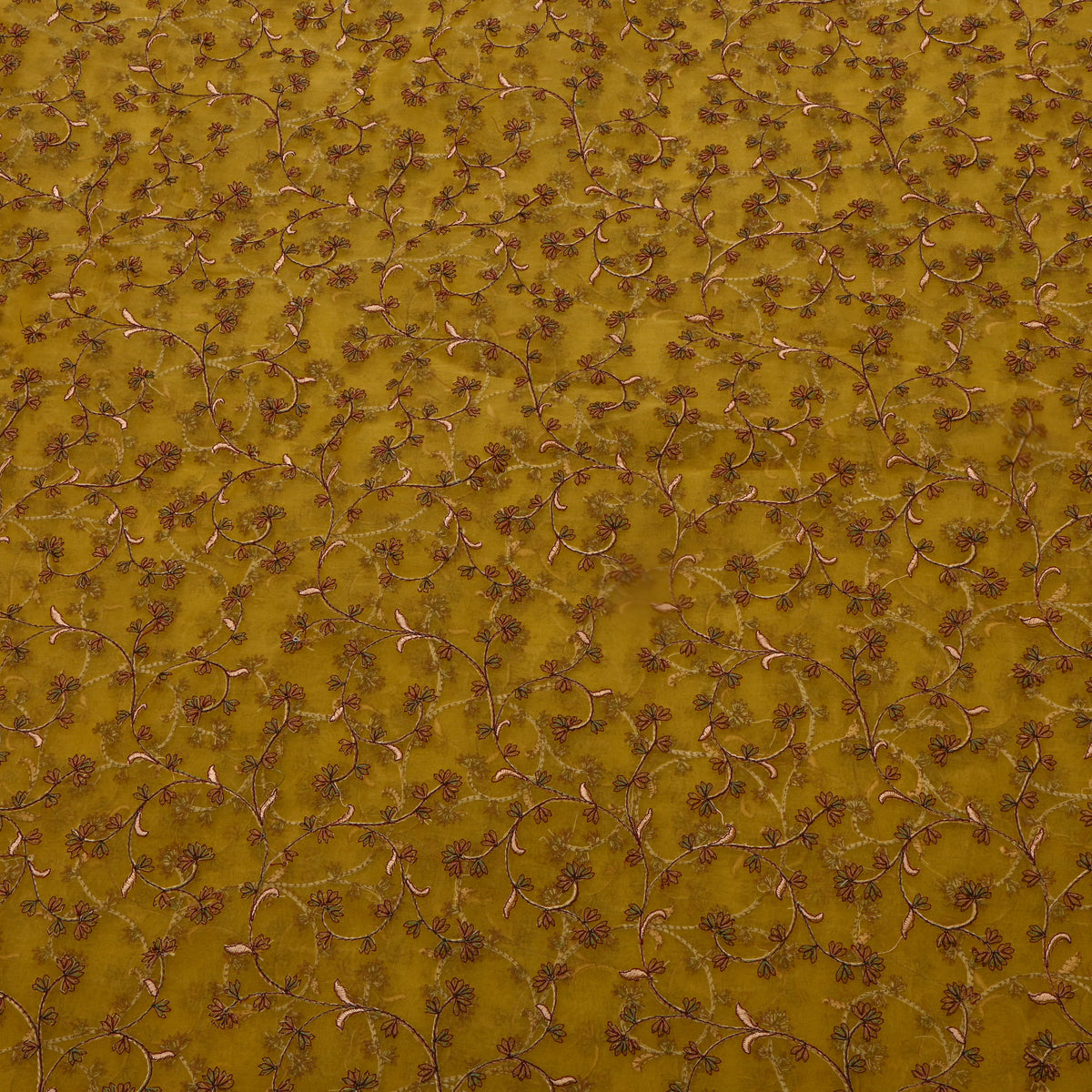 Yellow Organza With Copper Jaal Thread Work