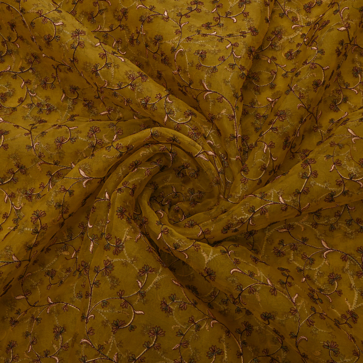 Yellow Organza With Copper Jaal Thread Work