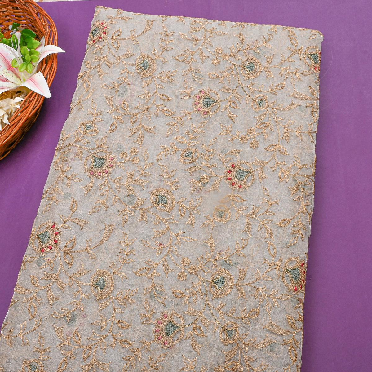Shimmery White Embroidery Organza Fabric