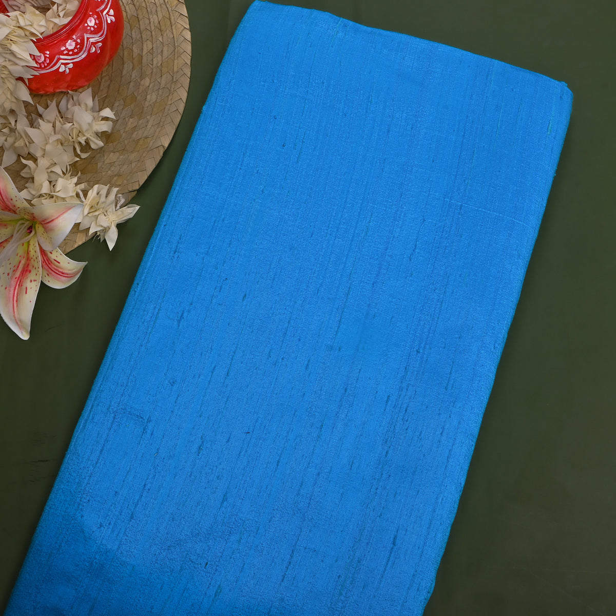 Cool Blue Plain Raw Silk Fabric