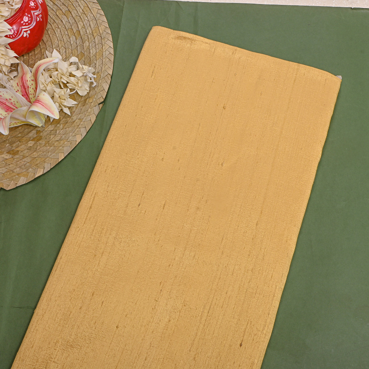 Bright Yellow Plain Raw Silk Fabric