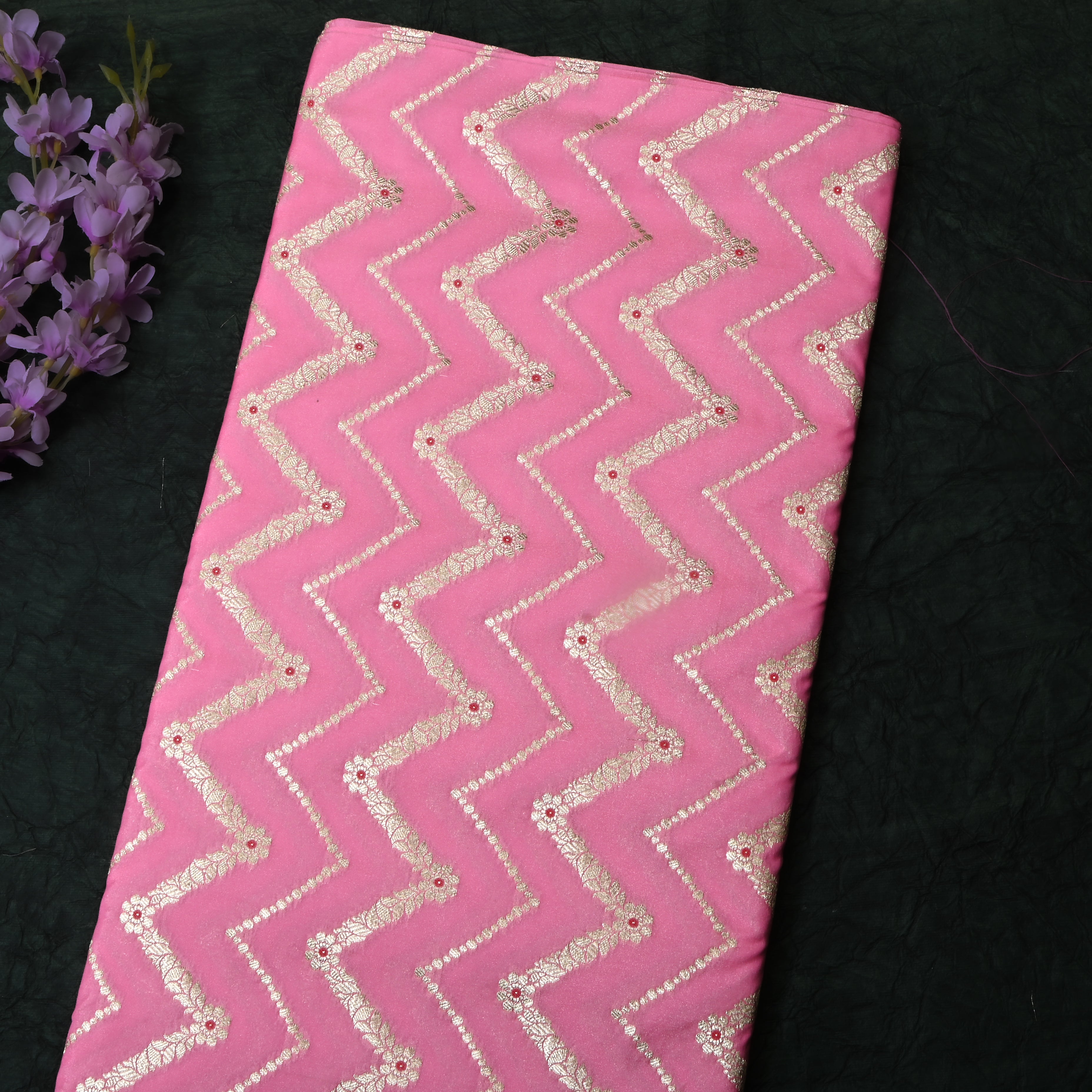 Soft Baby Pink Jamawar Silk Fabric