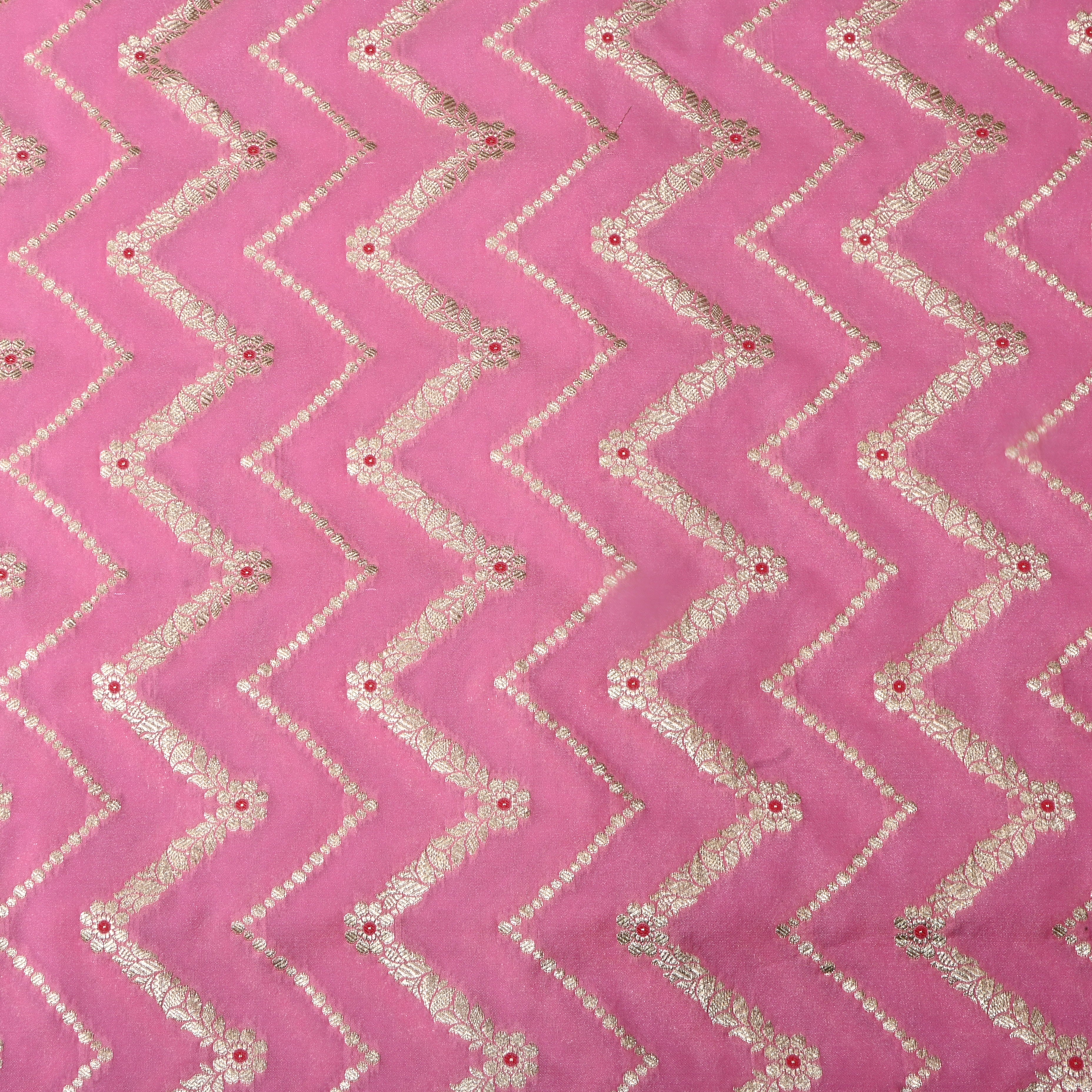 Soft Baby Pink Jamawar Silk Fabric