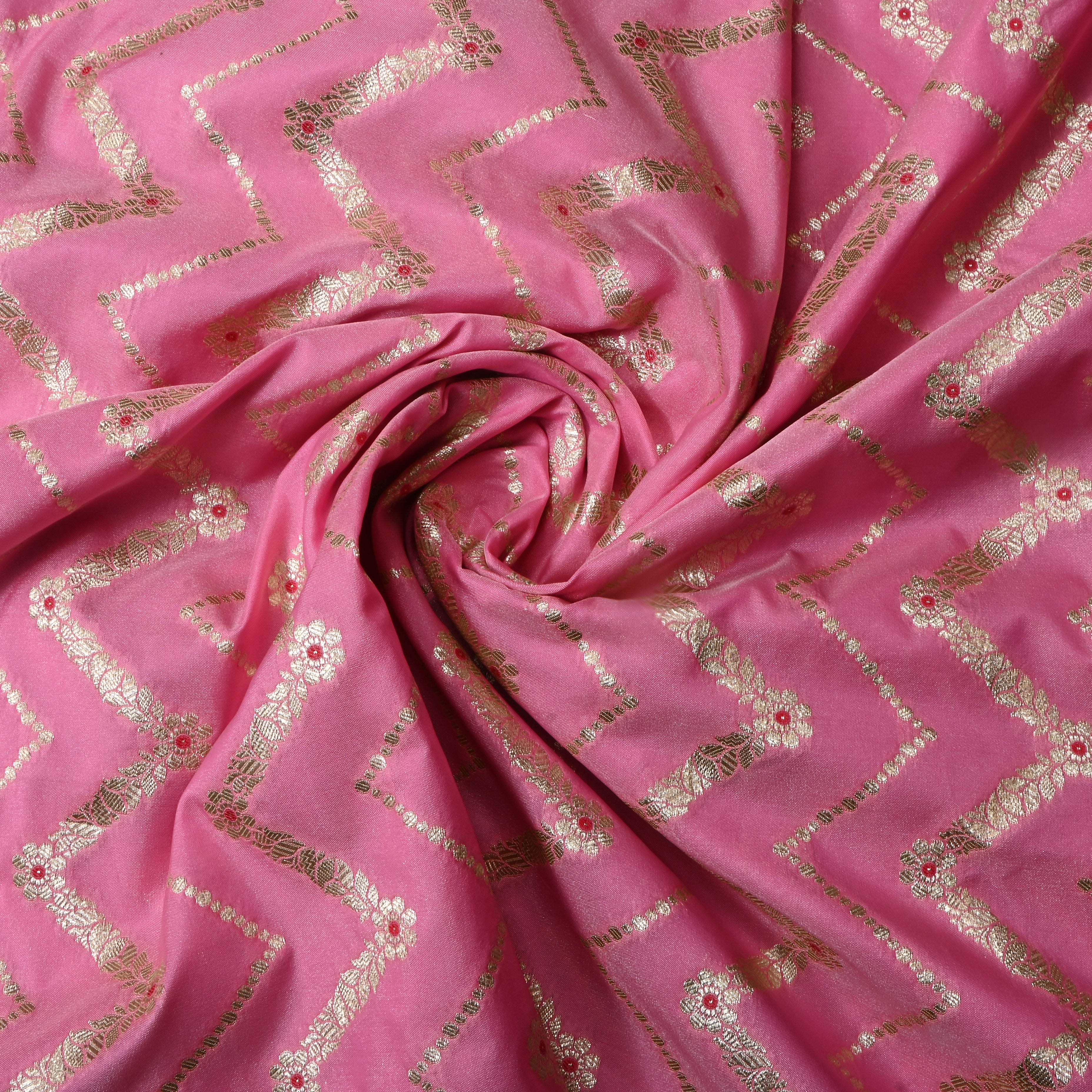 Soft Baby Pink Jamawar Silk Fabric