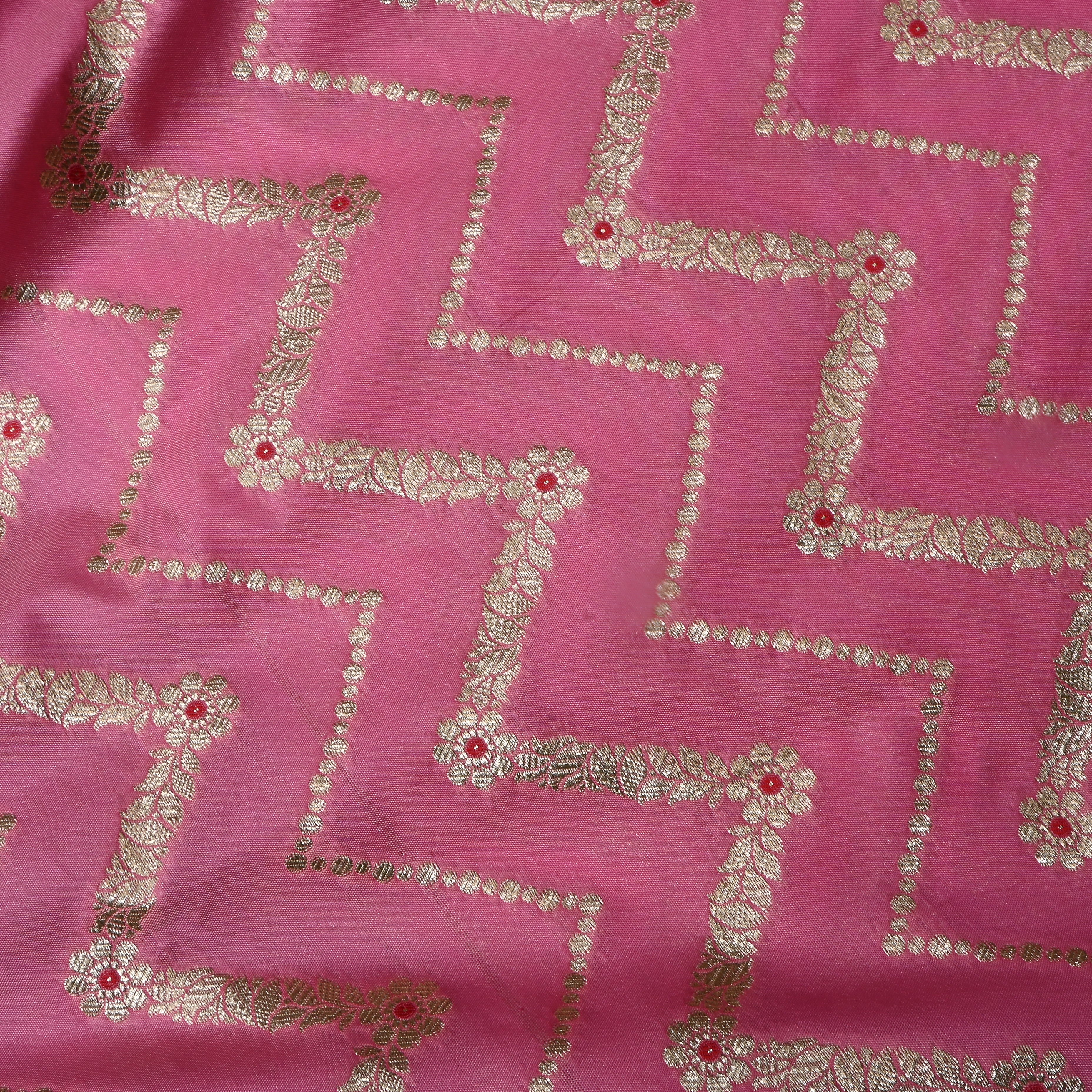 Soft Baby Pink Jamawar Silk Fabric