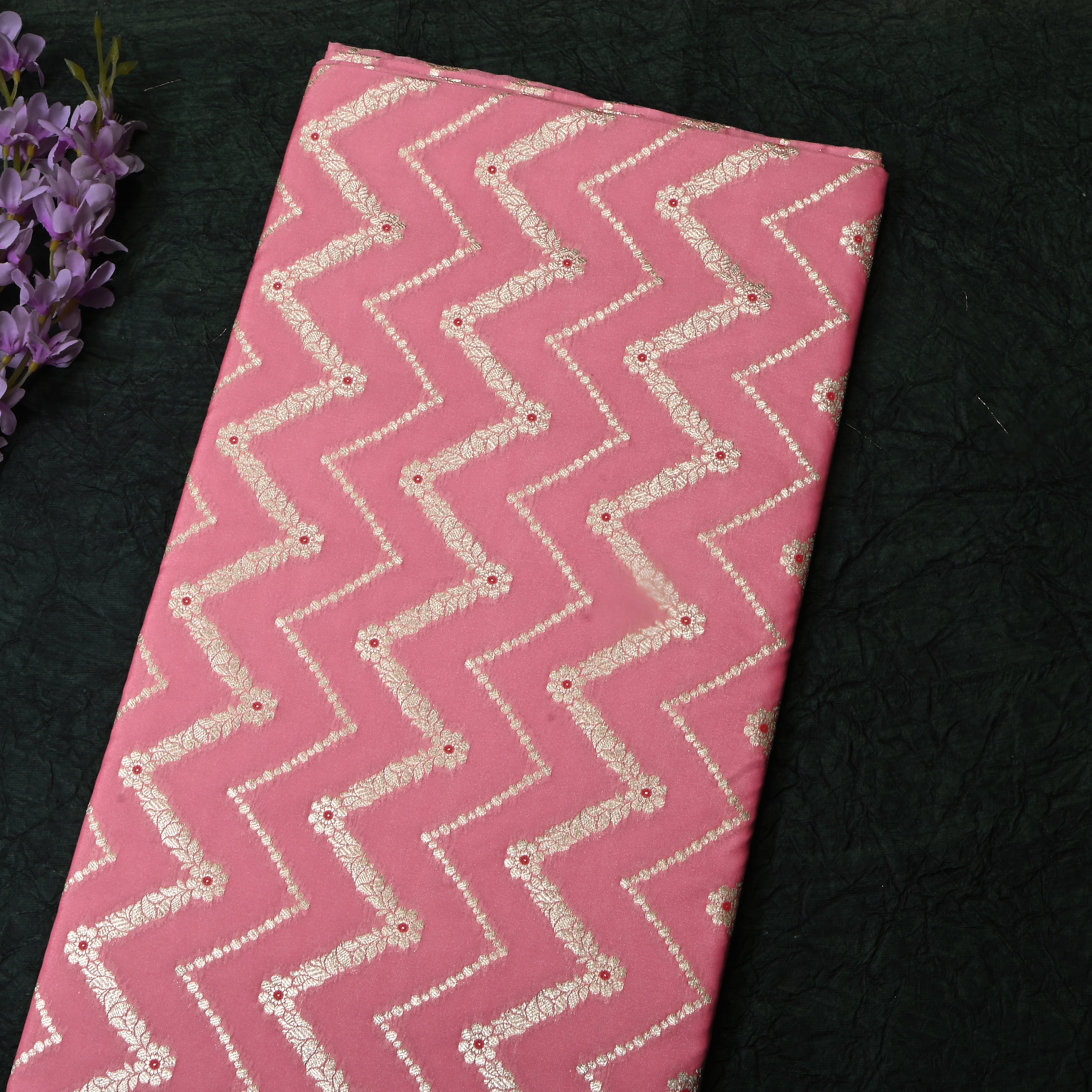 Muted Rose Pink Jamawar Silk Fabric