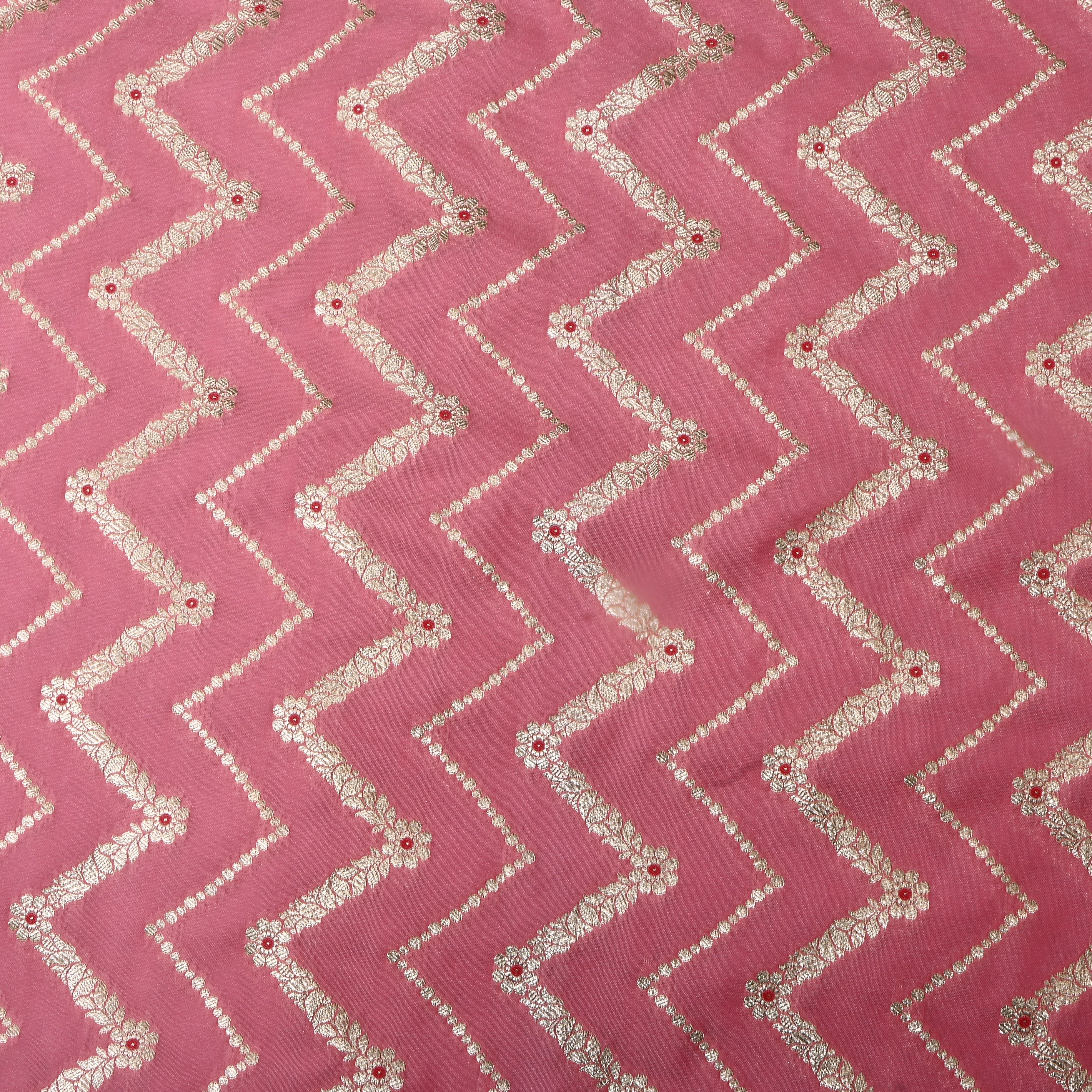 Muted Rose Pink Jamawar Silk Fabric