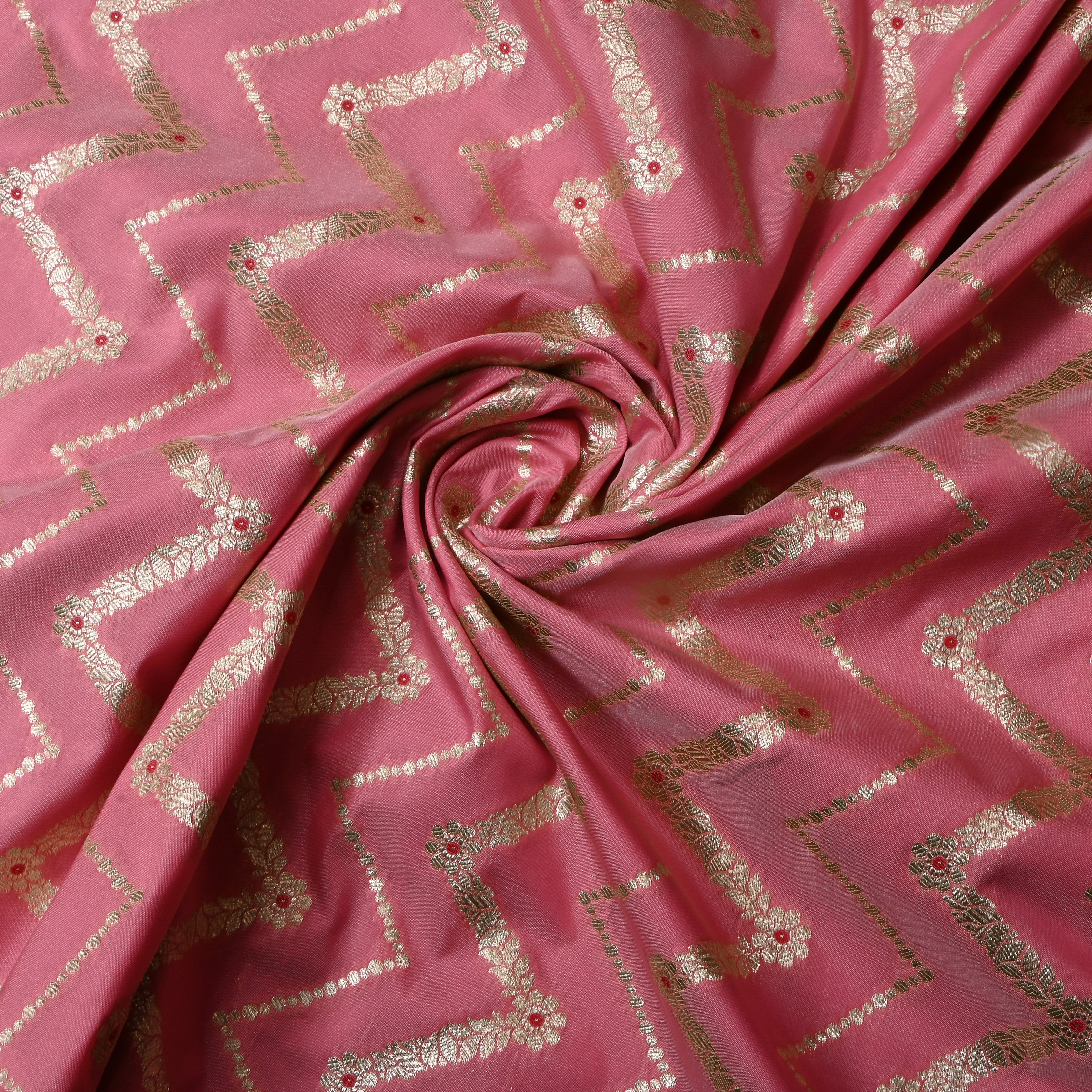 Muted Rose Pink Jamawar Silk Fabric