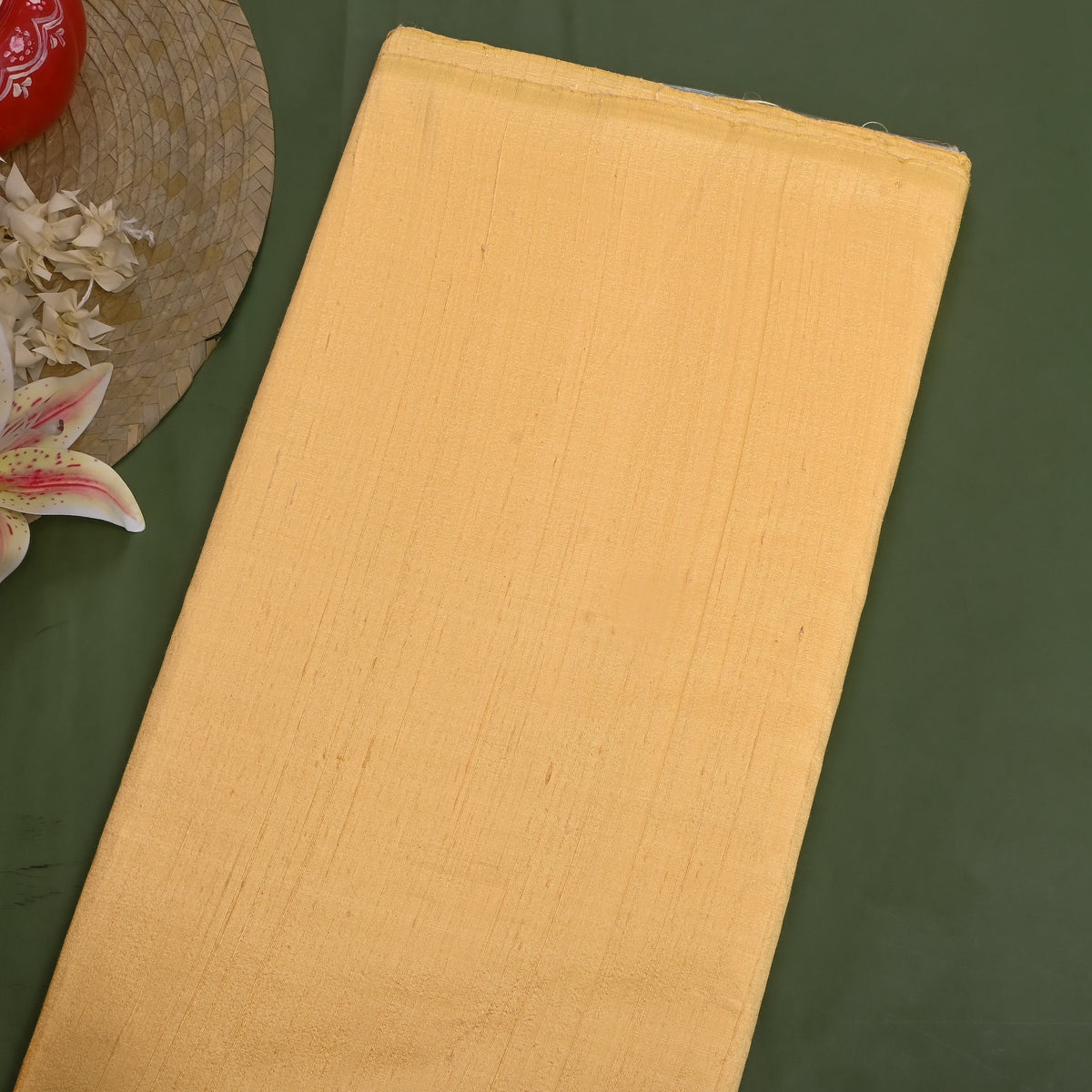 Dusty Yellow Plain Raw Silk Fabric