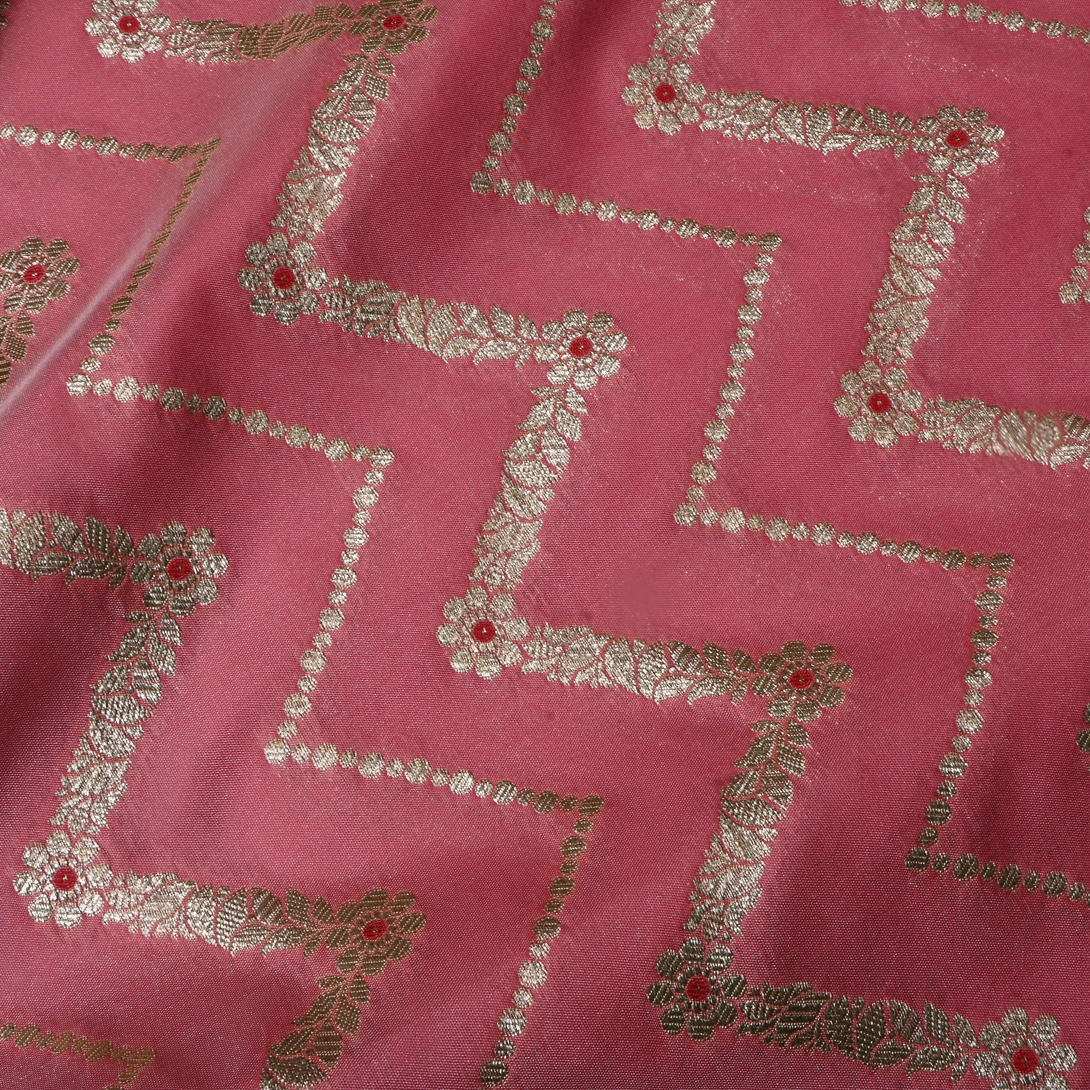 Muted Rose Pink Jamawar Silk Fabric