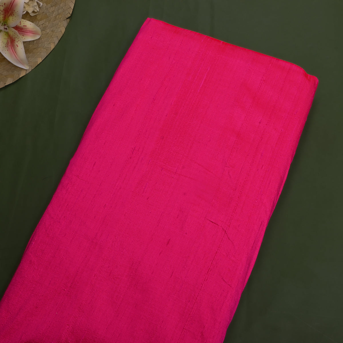 Bright Pink Plain Raw Silk Fabric