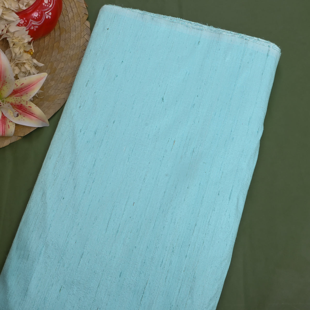 Aqua Plain Raw Silk Fabric