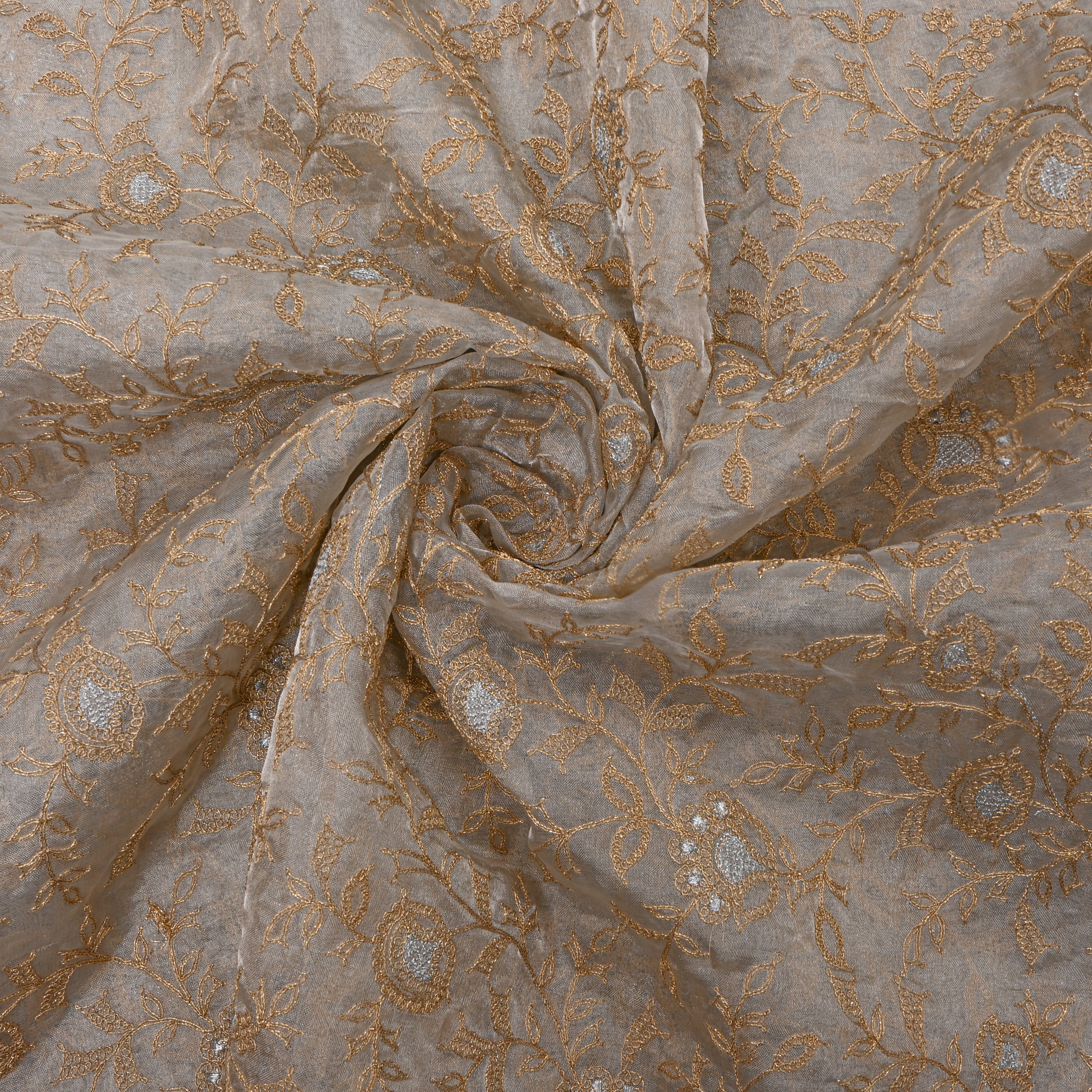 Shimmery White Floral Jaal Embroidery Organza Fabric