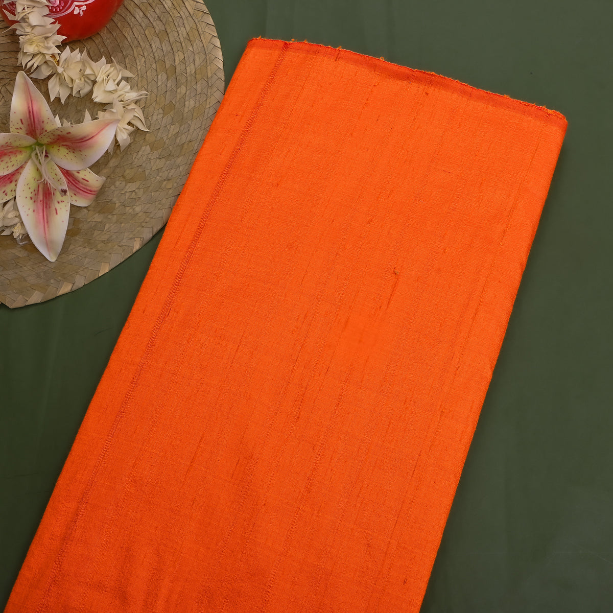 Pumpkin Plain Raw Silk Fabric