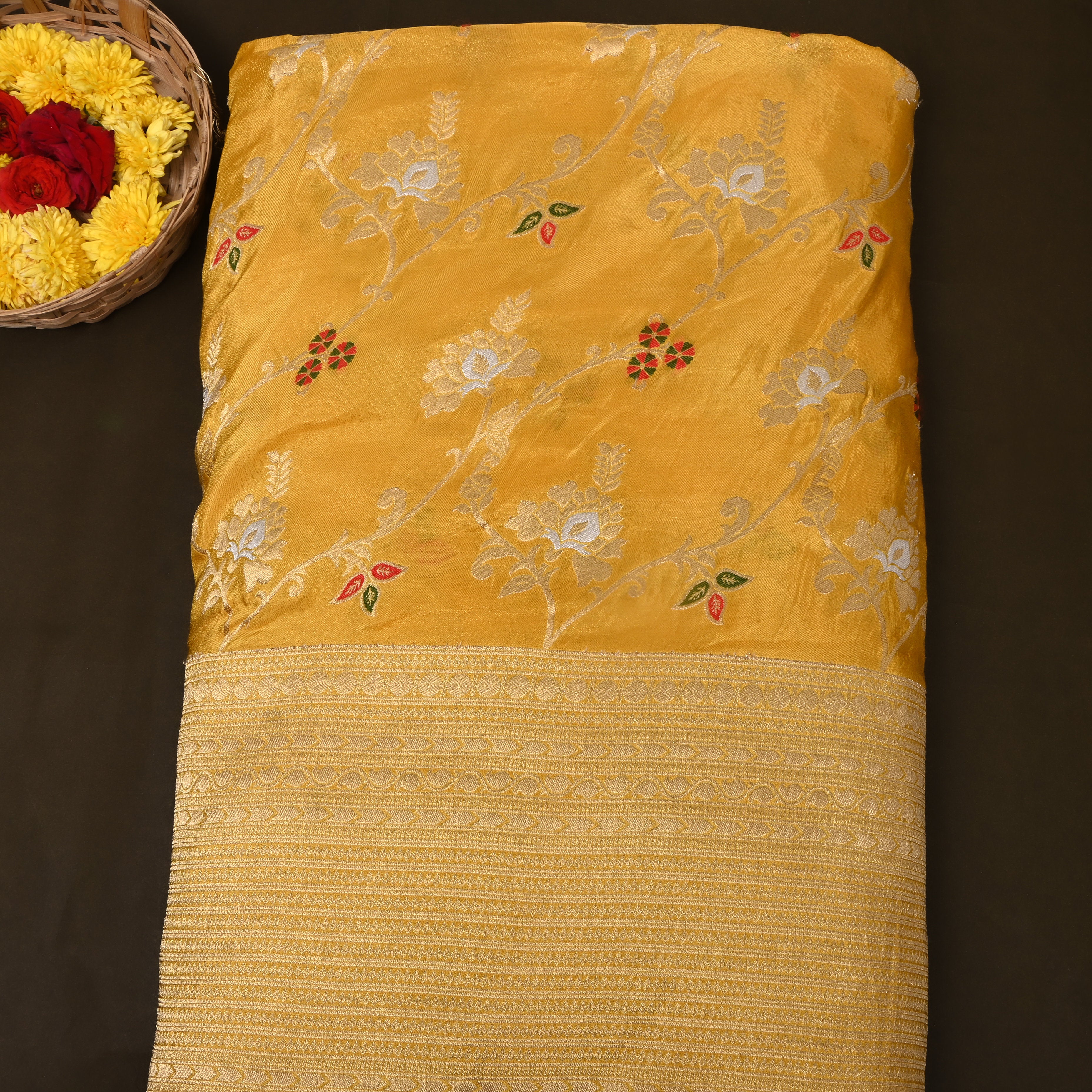 Golden Yellow Tissue Jamawar Fabric