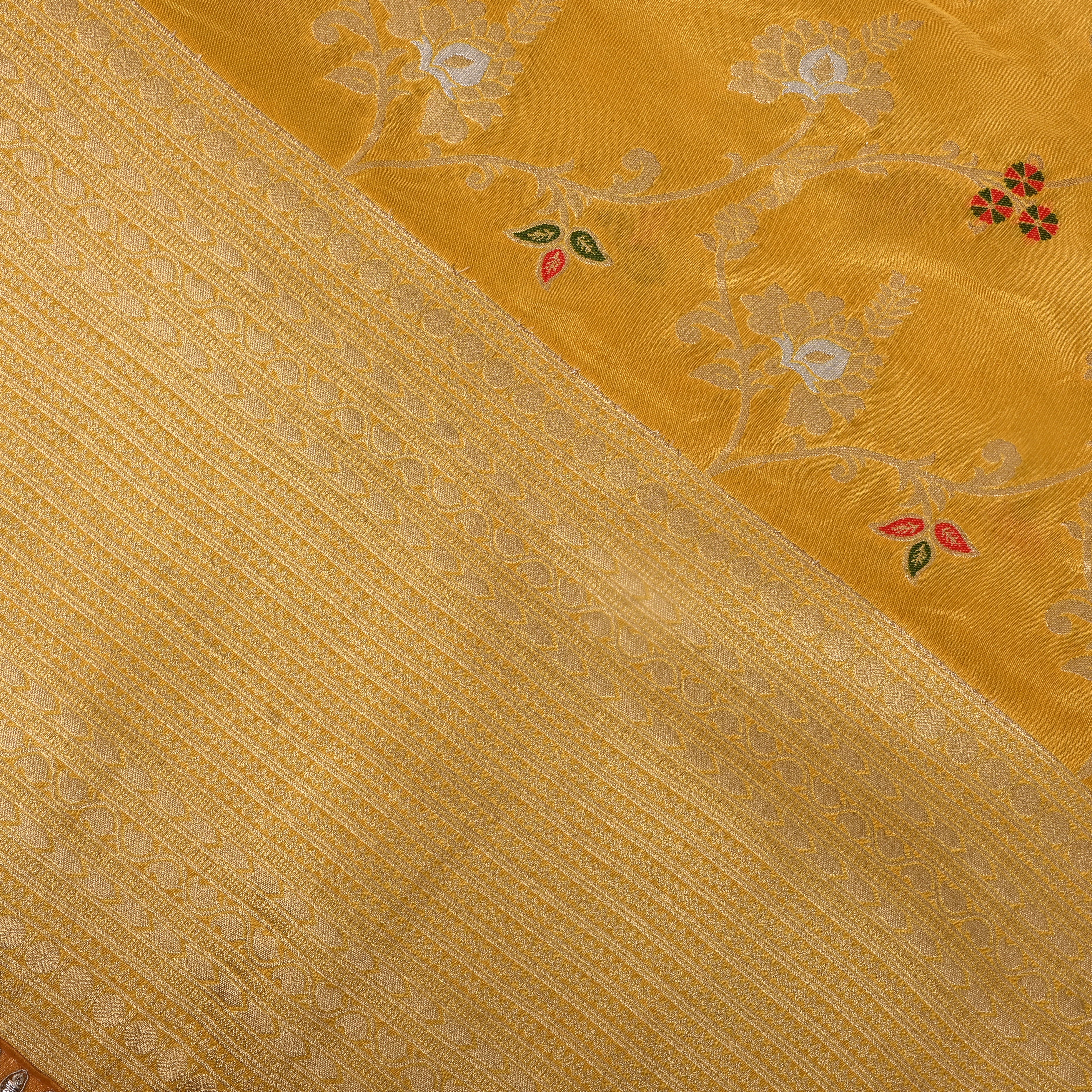 Golden Yellow Tissue Jamawar Fabric