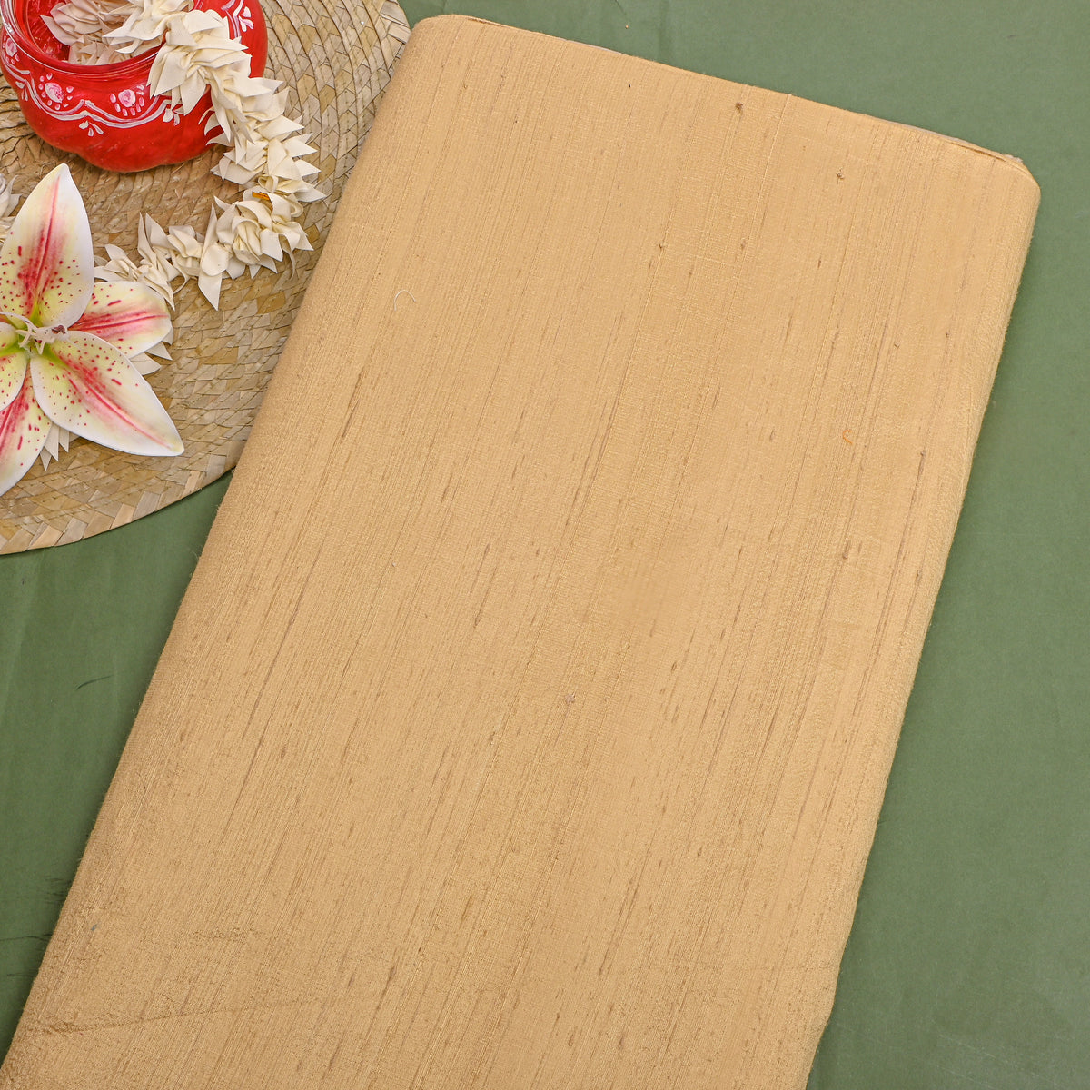 Almond Beige Plain Raw Silk Fabric