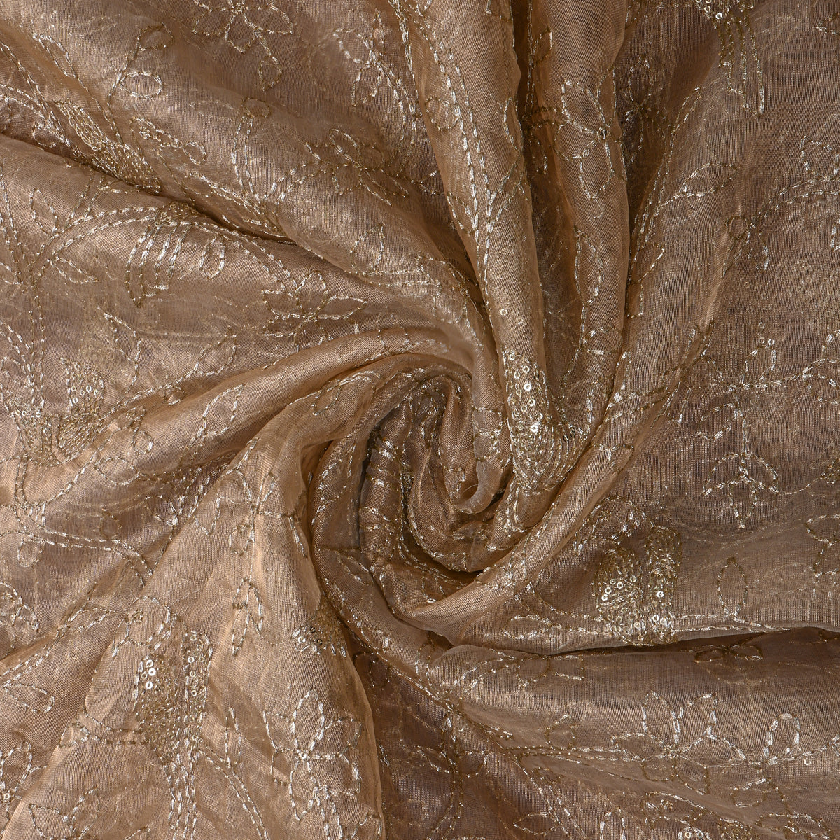 Light Brown Gold Zari Bird Jaal Tissue Fabric