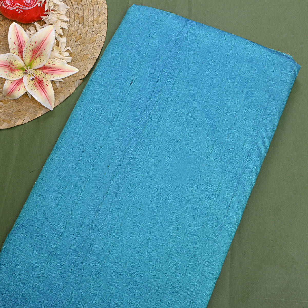 Bright Sky Blue Plain Raw Silk Fabric