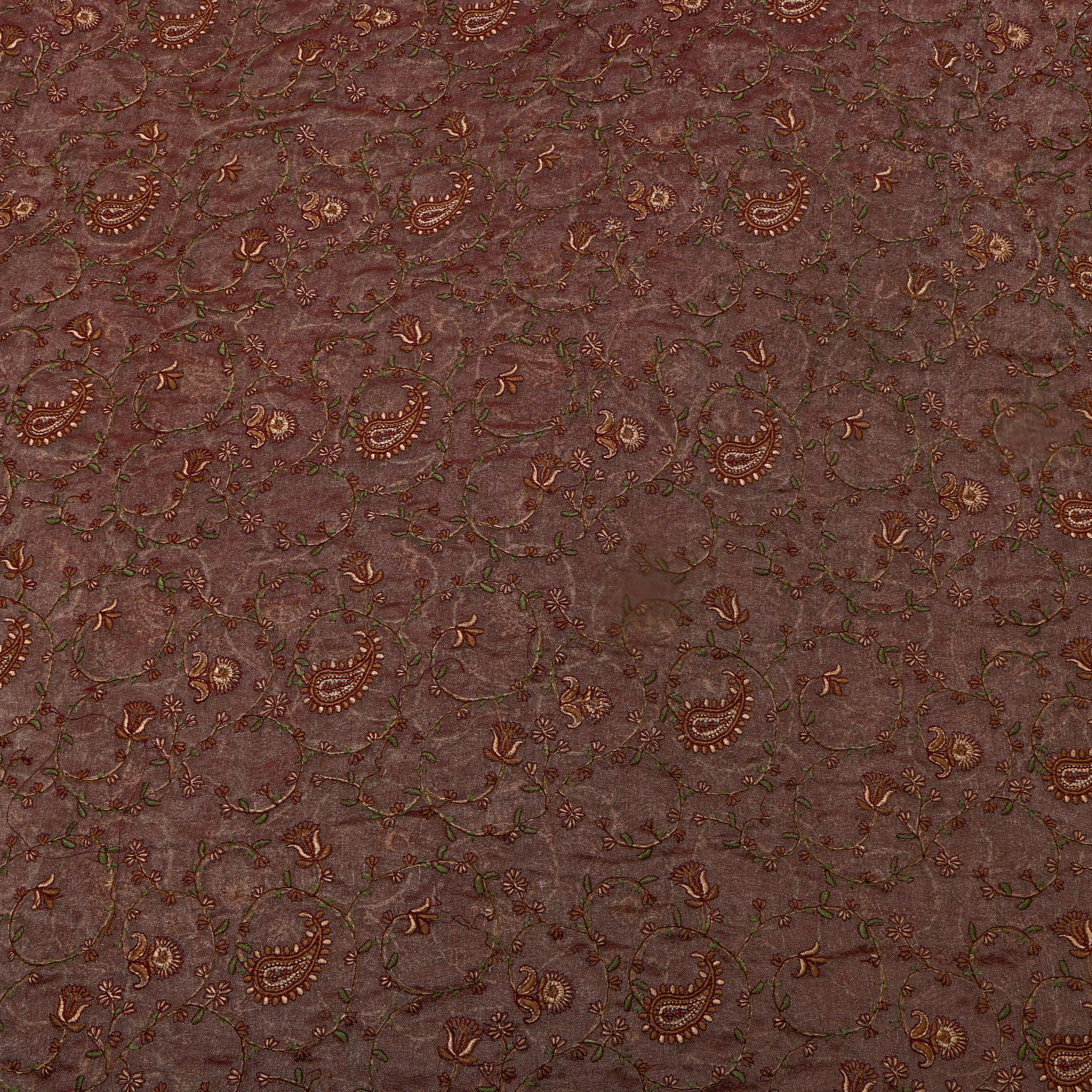 Brown Floral Thread Work Embroidery Tissue Fabric