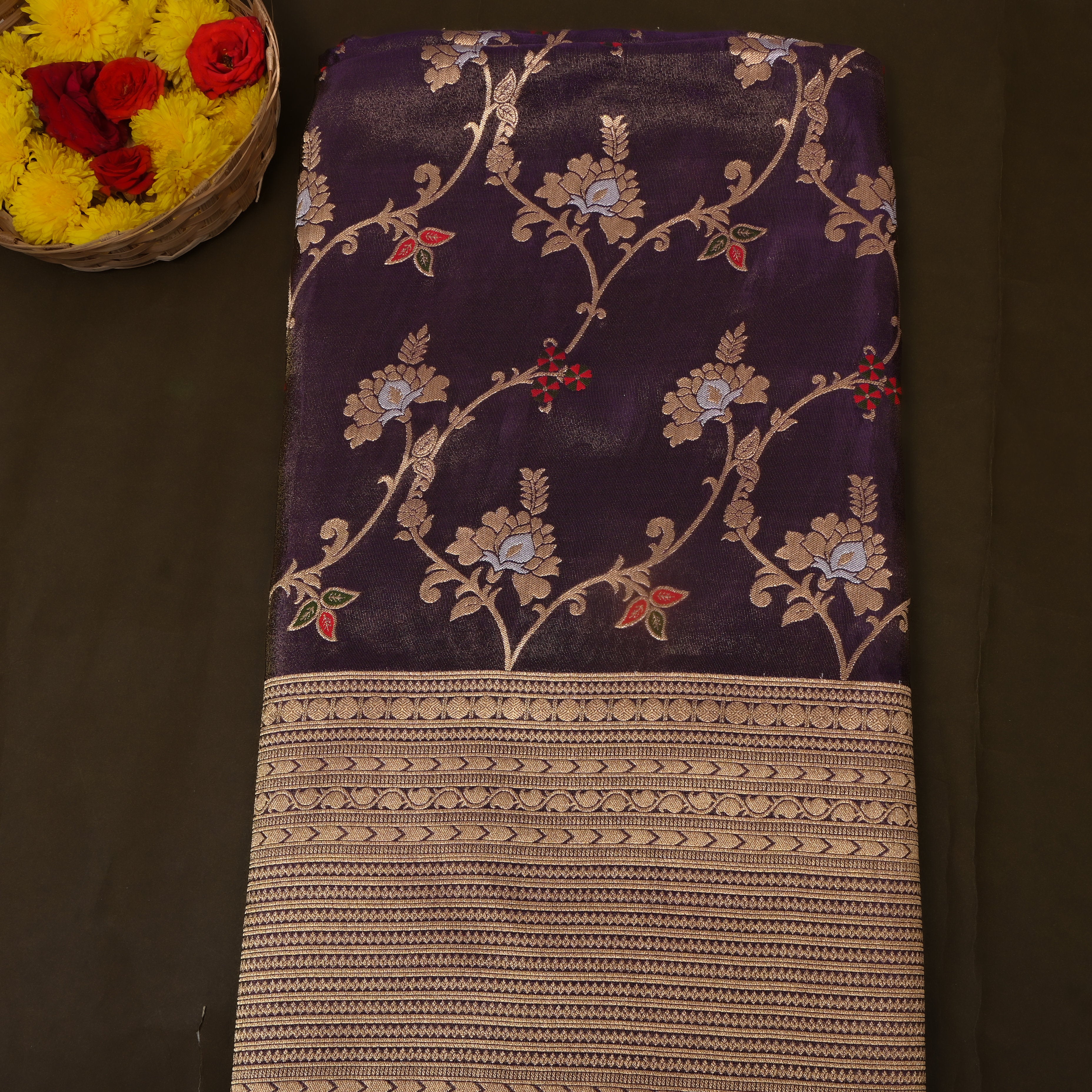 Deep Purple Tissue Jamawar Fabric