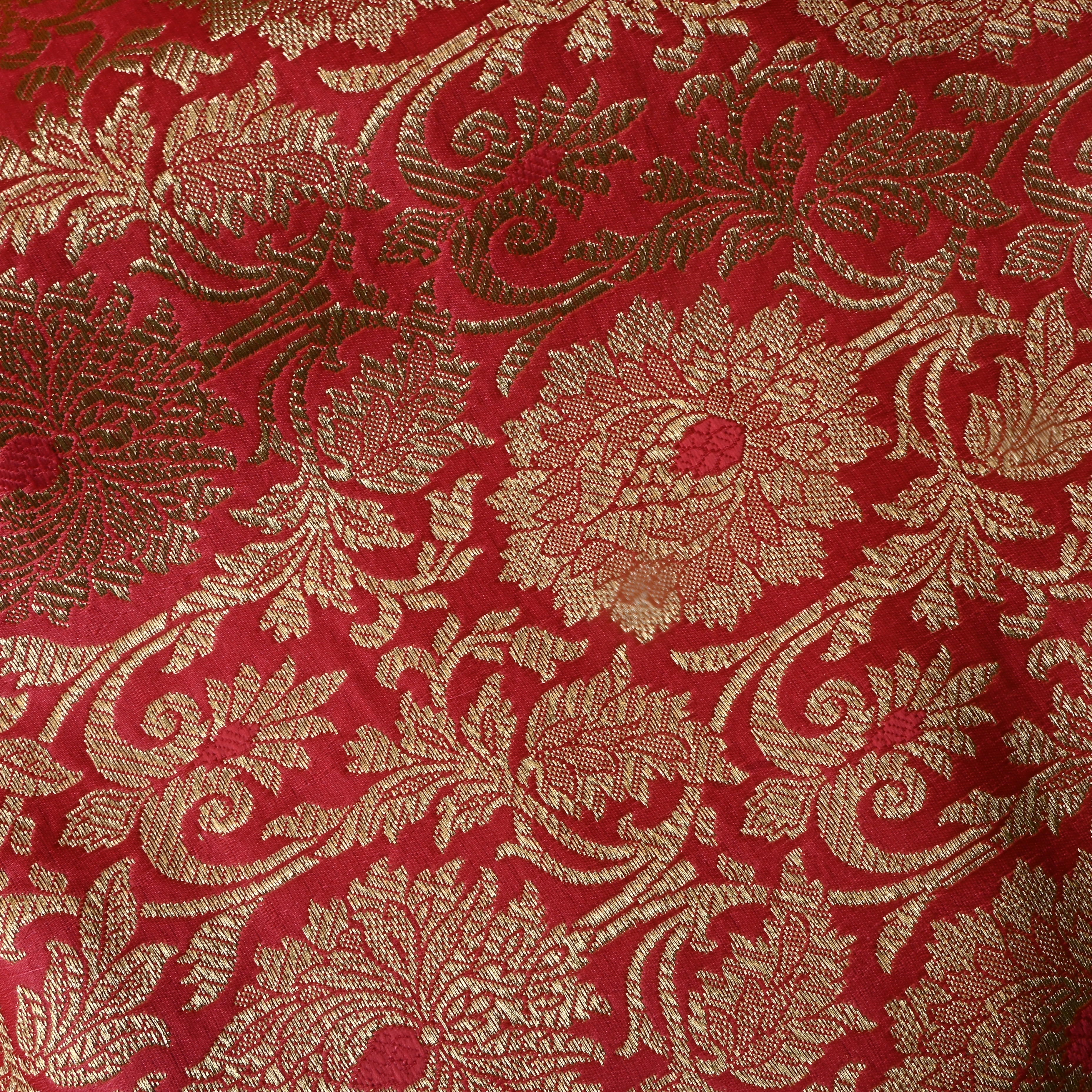 Deep Pink Floral Jamawar Satin Fabric