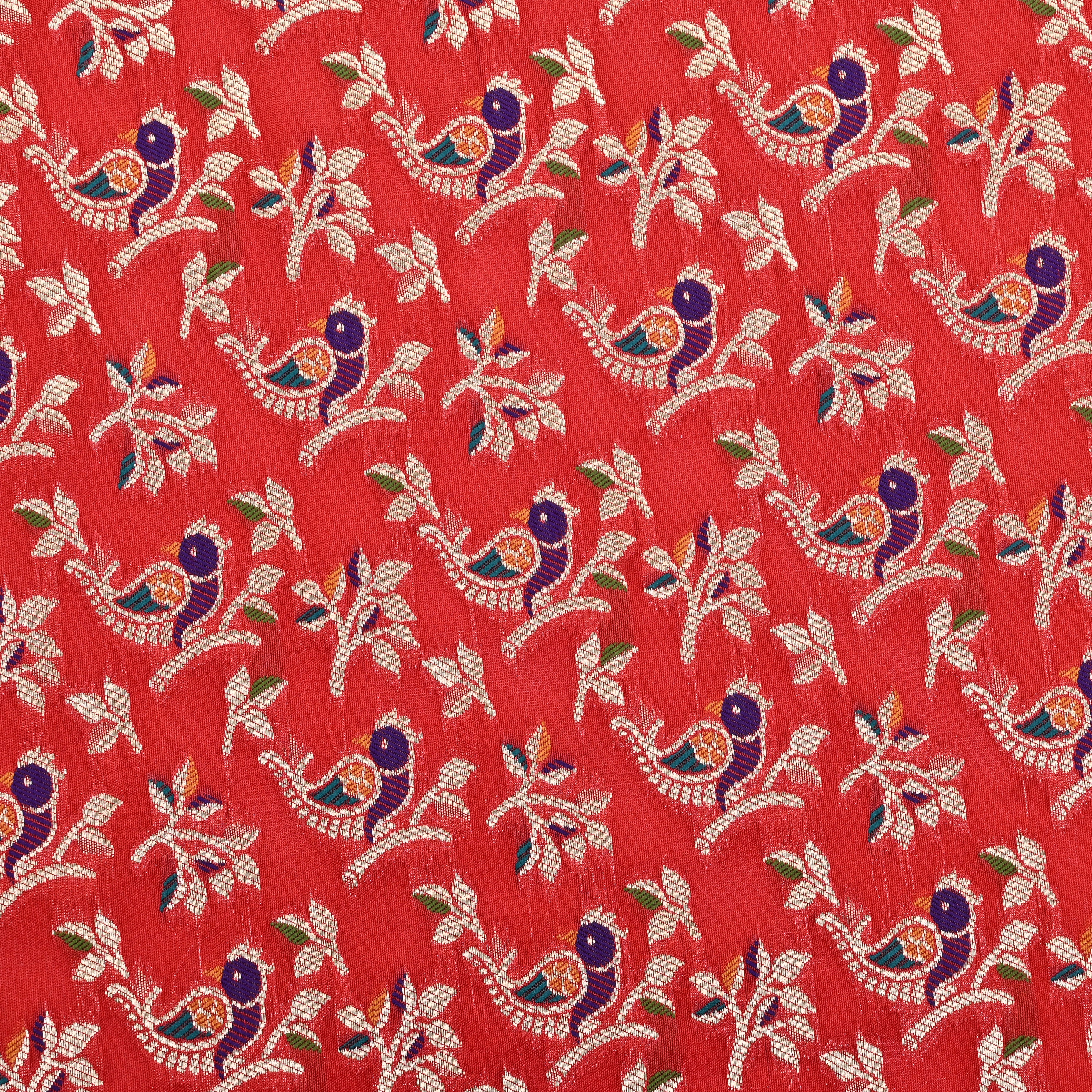 Orange Banaras Fabric With Avian Pattern
