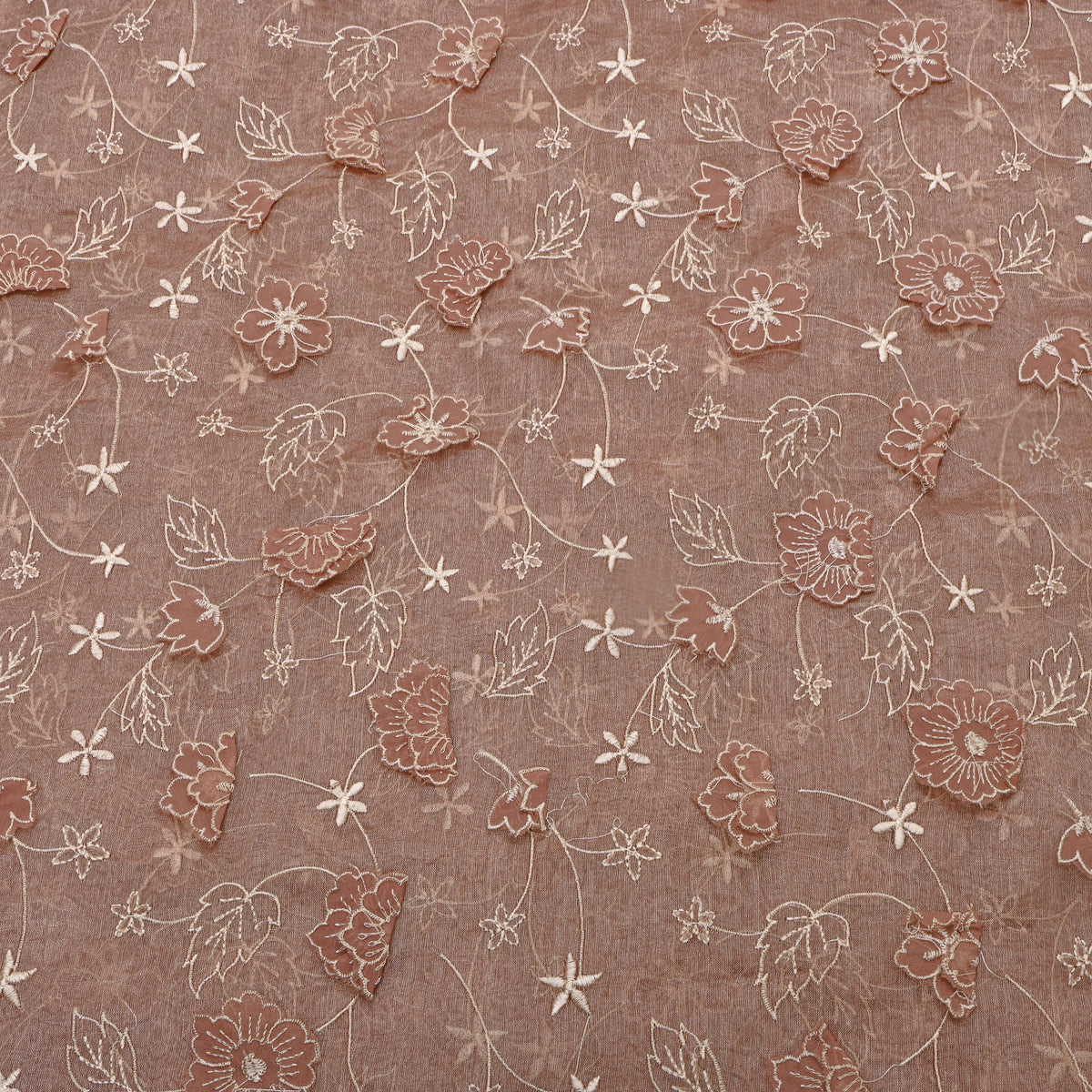 Beige Tissue Fabric With Gold Appliqué Jaal