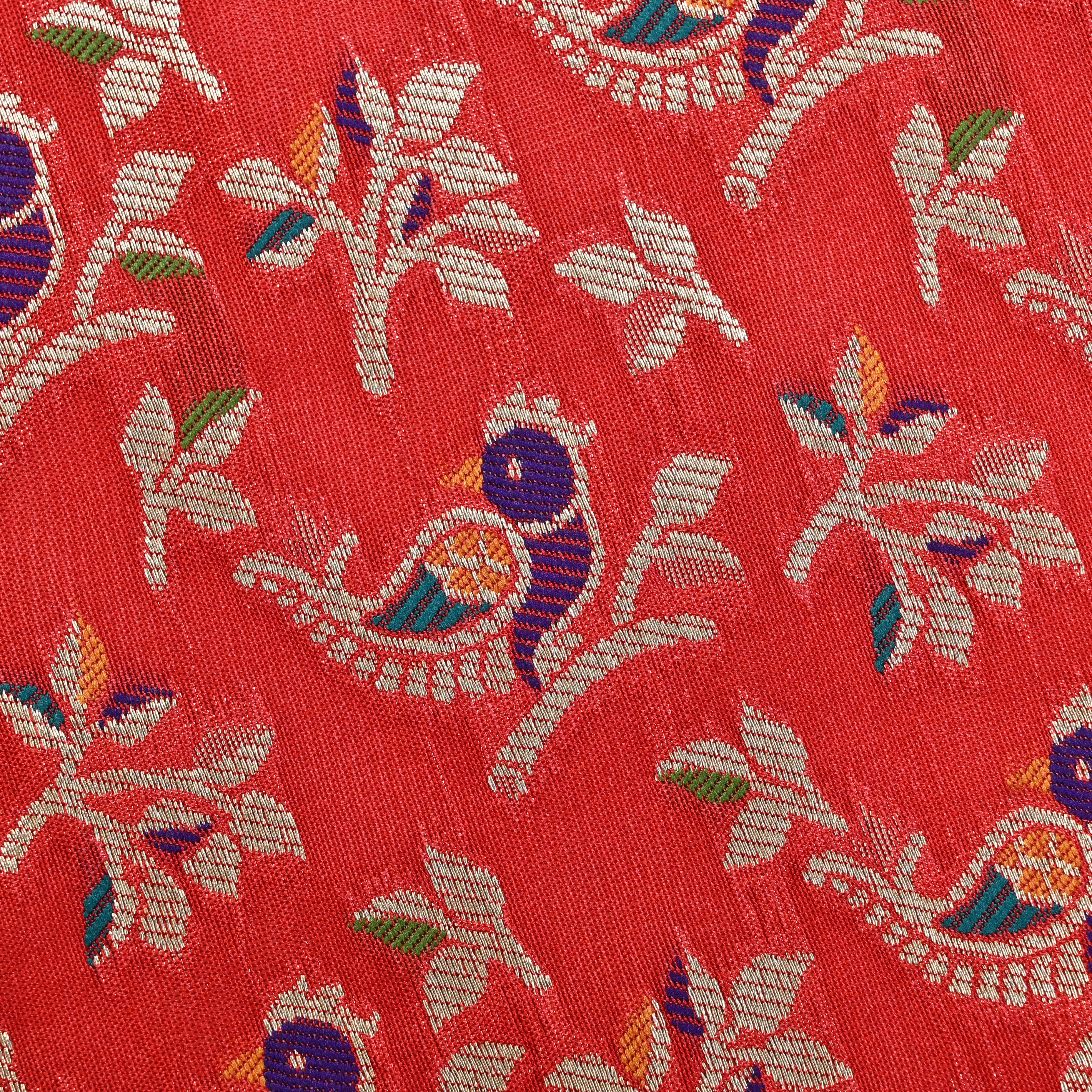 Orange Banaras Fabric With Avian Pattern