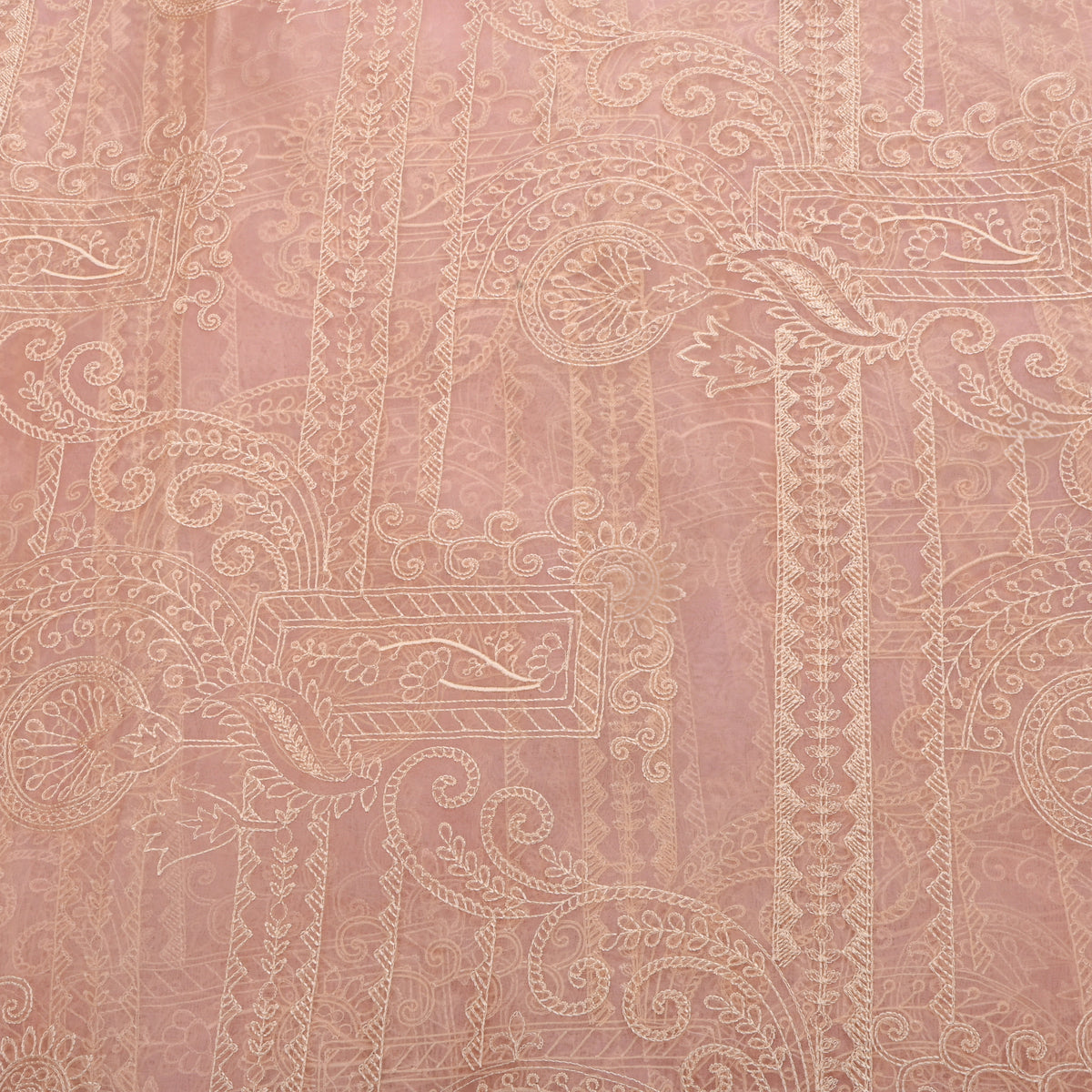 Light Peach Embroidery Oraganza Fabric