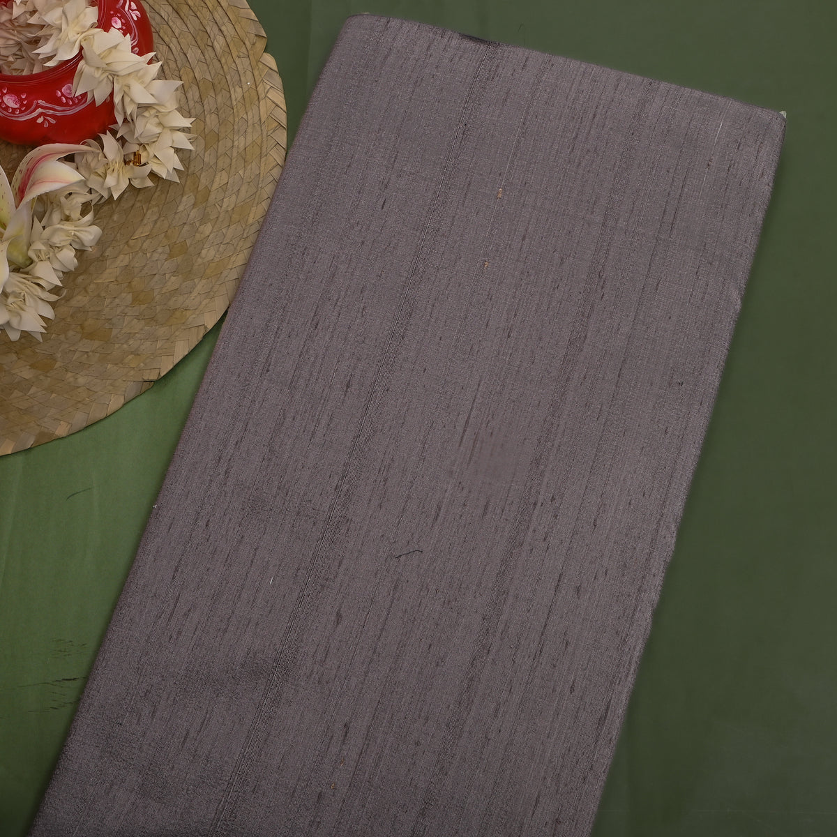 Dark Gray Plain Raw Silk Fabric