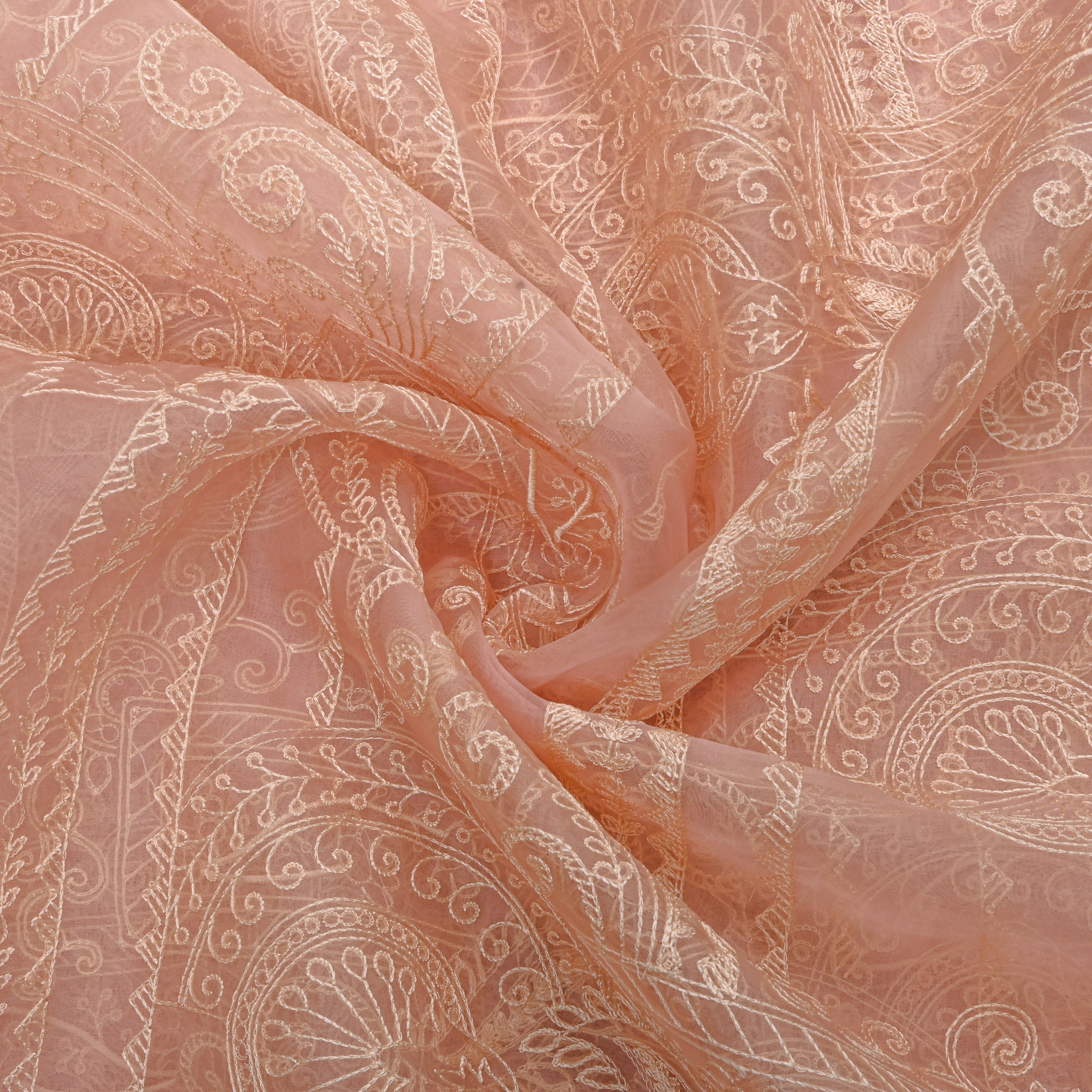 Light Peach Embroidery Oraganza Fabric