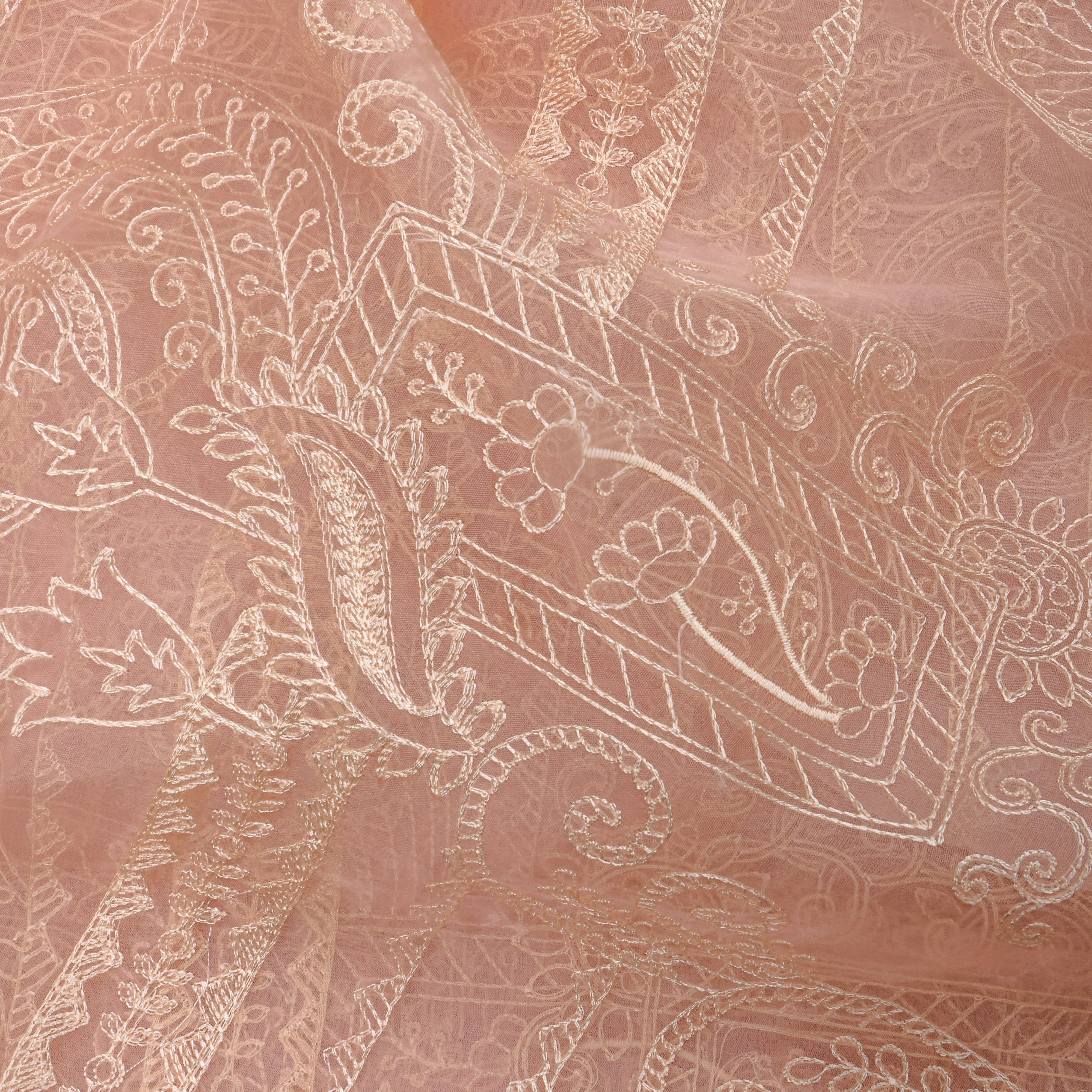Light Peach Embroidery Oraganza Fabric