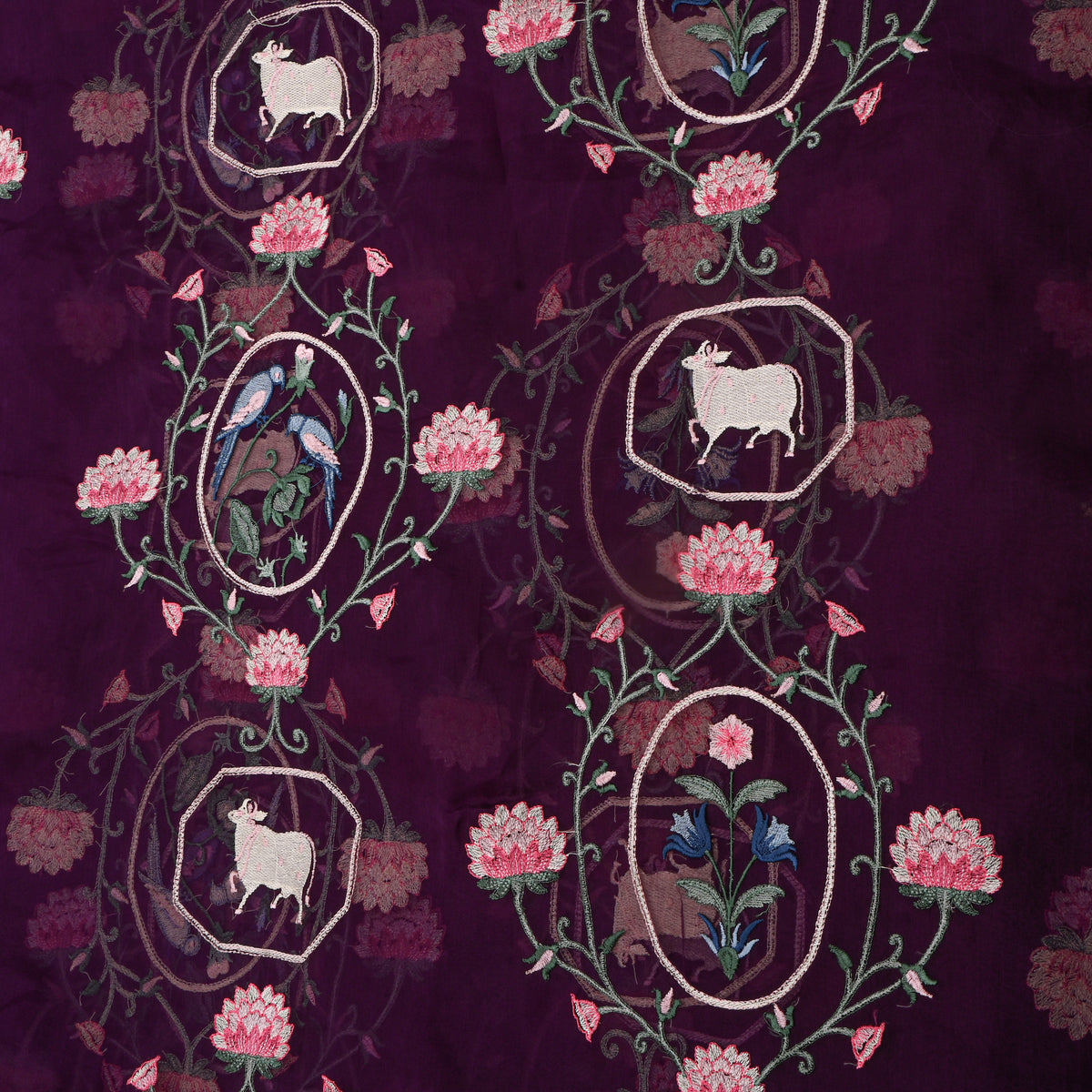 Dark Purple Organza With Shikargah Thread Work