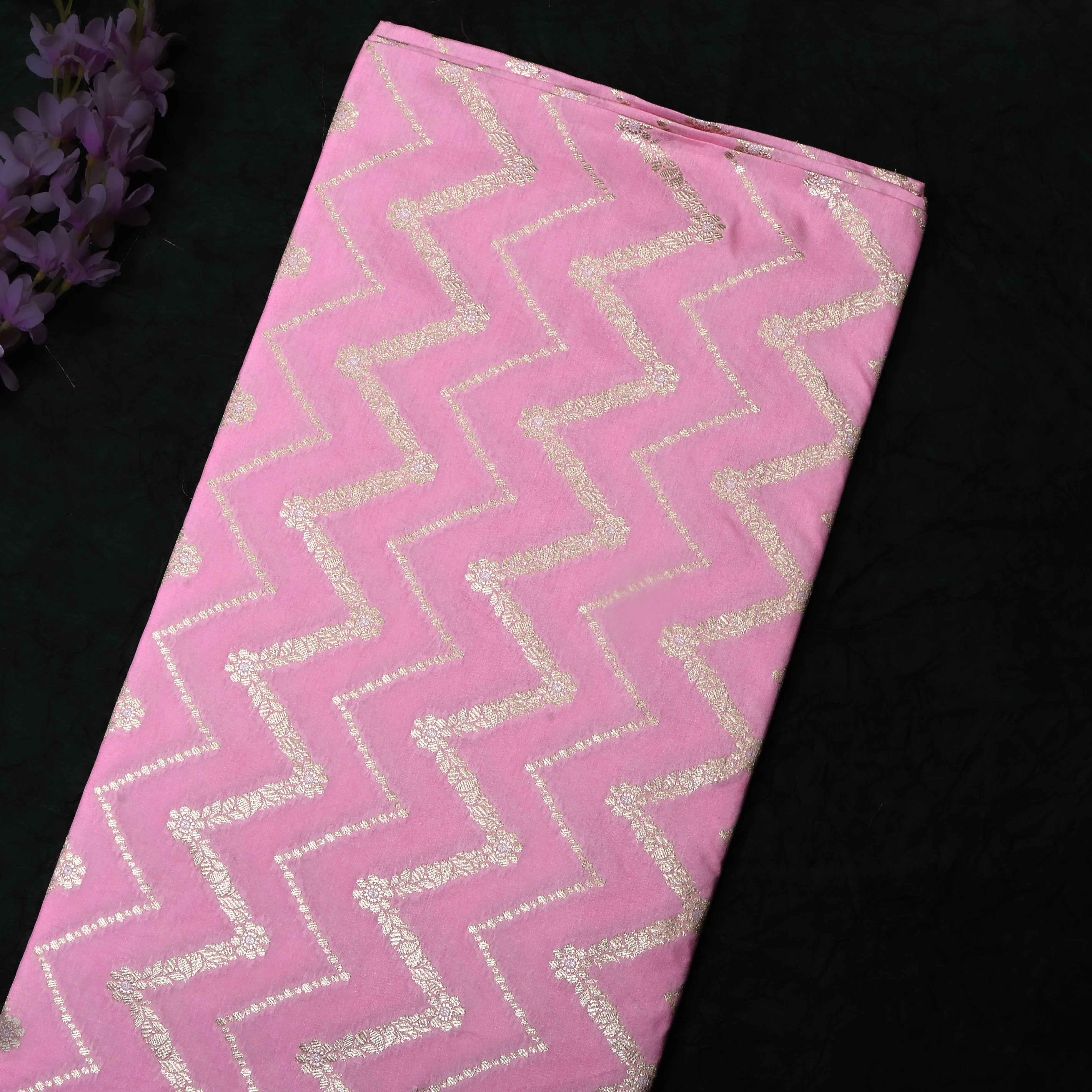 Flamingo Pink Jamawar Silk Fabric