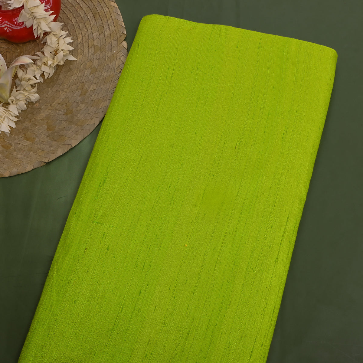 Moss Plain Raw Silk Fabric