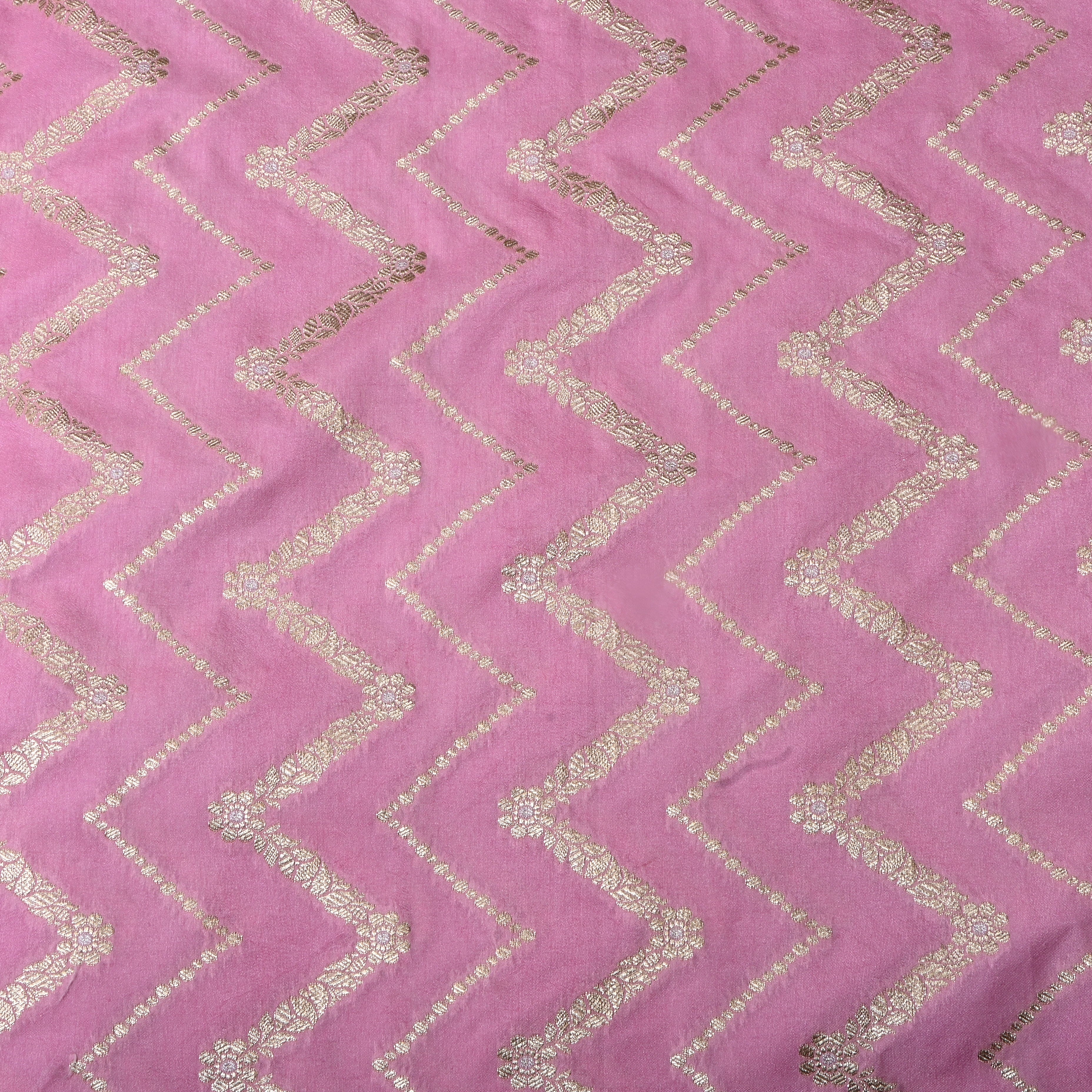 Flamingo Pink Jamawar Silk Fabric
